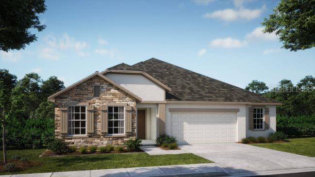 Pre-Construction. To be built. The Huntington – Style, Space & Sophistication in the Exciting New Community of The Reserve at Hammock Oaks
Discover The Huntington—a beautifully crafted single-story home in the new, vibrant community of The Reserve at Hammock Oaks. Blending timeless design with smart features and everyday functionality, this home offers spacious living on an oversized homesite with an included 3-car garage. Located just 1 mile from The Villages, it’s the perfect balance of comfort, convenience, and modern lifestyle.
From the moment you arrive, the home’s stone-accent exterior, architectural shingles, and elegant paver driveway and entryway set the tone for refined curb appeal. Step through the 8’ half-lite front door into a welcoming foyer, where 9’4” ceilings, crown molding, and an open-concept floor plan immediately impress.
At the heart of the home, the gourmet kitchen features a large center island, stone countertops, and a seamless flow into the spacious great room, offering a comfortable space for gathering and entertaining. Off the dining area, two triple sliding glass doors open to an extended covered lanai, connecting indoor and outdoor living with ease.
The private primary suite is tucked away at the rear of the home and includes a tray ceiling, walk-in closet, dual sinks, a linen closet, and a fully enclosed tile shower—creating a peaceful retreat. Two secondary bedrooms are located on the opposite side and share a full bath, while a fourth bedroom or flex space is situated near a third full bath. A formal den with double French doors adds an elegant option for a study, library, or office.
The oversized 3-car garage offers outstanding storage and utility potential, perfect for multiple vehicles or a workshop setup.
Interior highlights include ceramic tile flooring in main living areas, carpet in the bedrooms, landscaping with irrigation, and a suite of smart home features including a Ring Video Doorbell, Smart Thermostat, Keyless Entry Smart Door Lock, and Deako switches—all backed by a full builder warranty for added peace of mind.
Residents enjoy access to two amenity centers with 2 pools, 4 pickleball courts, 2 dog parks, 2 playgrounds, and a scenic nature trail, all designed for an active and vibrant lifestyle.
With its stylish finishes, functional layout, and prime location, The Huntington offers the perfect blend of sophistication and everyday comfort in one of the area’s most exciting new communities.