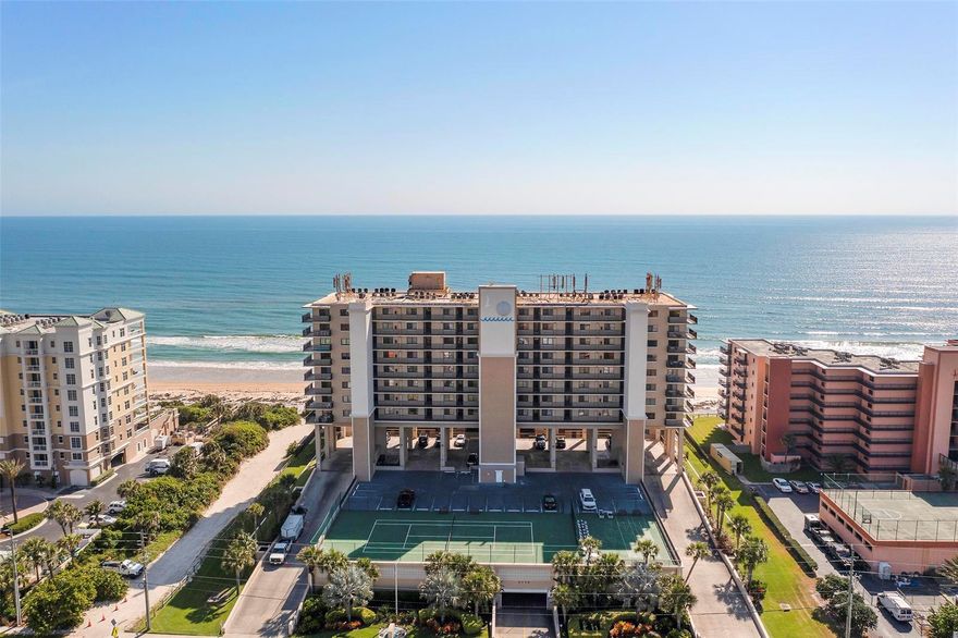 What you've been waiting for! A Direct Ocean Front, Southeast Corner, Residence on the 7th Floor of Moontide's B Bldg. (which is the equivalent of approx. 11 floors high). Sweeping views of the Ocean, Beach and Mosquito Lagoon! This beautifully updated S.E. Corner Residence features 3 spacious bedrooms and 2 beautifully  renovated bathrooms. From the Great Room, you have expansive ocean and beach views through two walls of windows and doors. Large Kitchen includes a South facing window, granite counter tops and a breakfast bar open to both the dining and living areas. Water Views from Every Room. The Master Suite features a spacious bathroom, walk-in closet and a 2nd private balcony for enjoying Sunsets over the Intracoastal. All Sliders and Windows replaced with Impact Glass for security and energy efficiency. Moontide features gated garage parking, tennis court, shuffle board courts, sports court and grilling areas, social room, fitness room. Roof top ocean-front heated pool. You will also have the advantage of an onsite management and rental office. This beautiful ocean front home is offered fully furnished and "turn key." Just bring your toothbrush! ;Water: City