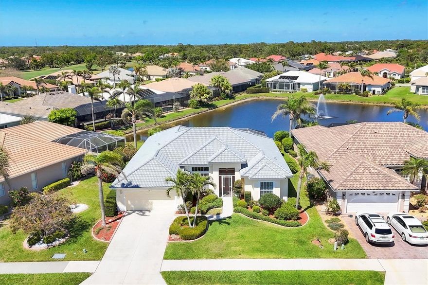 BACK ON THE MARKET! BUYERS LOSS IS YOUR GAIN! SEE IT NOW BEFORE SOMEONE ELSE SNAPS IT UP!  Fantastic Pool home located in one of the most coveted areas of Pelican Pointe.  3BD/2BA/2CG.  Tranquil LAKE views with a fountain spray in the middle ( the only lake to have one).  Private pool and large lanai for outdoor enjoyment and entertaining.  Beautiful curb appeal as you drive up to the home surrounded by tropical landscape.  Screened front entry with double glass doors and transom window for lots of natural light. Enter into the formal living and dining room area where the gorgeous view will have you dreaming of relaxing days on the lanai and cooling off in the pool. Through the arched doorway into the kitchen and family room area where the views are abundant.  Kitchen offers Corian counters offers lots space for kitchen activities. Raised panel Wood cabinets, new refrigerator,  tile backsplash, and tons of recessed lighting.  Breakfast nook with aquarium window overlooking the view.   Large Master Bedroom with en suite bath and 2 walk in closets.  Tray ceiling and crown molding enhance the room. Master bath  offers dual sinks, walk in shower, and Jacuzzi tub with jets.  Guest bedrooms on the other side of home for everyone's privacy.    NEW ROOF.  HW 2021.  3D Walk through at : https://my.matterport.com/show/?m=XsNAE9jfEqe   Pelican Pointe is Venice's premier community with resort style amenities- Clubhouse with restaurant/bar/grill, heated pool, fitness center, tennis courts, pickle ball, tons of social activities, social room/library, 27 holes of golf and pro shop. Huge and very active Women’s Association with tons of activities to choose from. Golf membership is NOT mandatory. LOW HOA FEES. All centrally located minutes to Venice Beach, Venice Downtown, shopping, theatres, restaurants, highways, airports, and so much more.Come find your Florida Lifestyle today!
