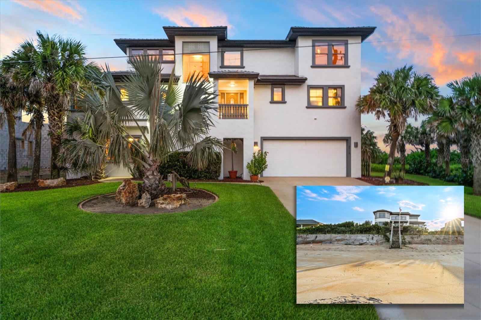 Flagler Beach OCEANFRONT Masterpiece – Where Elegance Meets the Shoreline!! Wake up to the sound of waves and endless Atlantic views in this custom-built three-story oceanfront home with 3 bedrooms, 3.5 bathrooms and a separate office. Thoughtfully designed with quality finishes and direct beach access, this residence offers the rare chance to own a true oceanfront home with space for entertaining, relaxing, and working from home. The main living area on the second floor showcases an open floor plan with walls of windows framing the ocean. A gourmet kitchen with granite countertops, center island and custom cabinetry flows seamlessly into the dining and living spaces all opening to an expansive oceanfront balcony—perfect for hosting friends or enjoying quiet mornings by the water. The primary suite features private balcony access, dual vanities, a spa-inspired bath and a huge custom walk-in closet. Upstairs, two bedrooms, a loft and a seprate office all enjoy sweeping views. The first-floor bonus room with wet bar is ideal for a game room, gym or in-law suite. Multiple decks, patios, and a private dune walkover with viewing platform put the beach just steps from your door. Extra features include a built-in gas fireplace, dual A/C units, water softener, irrigation, and security system. With no HOA restrictions, oversized living spaces and private beachfront access, this home is ready to enjoy today—or customize to your personal style. Schedule your exclusive showing today!