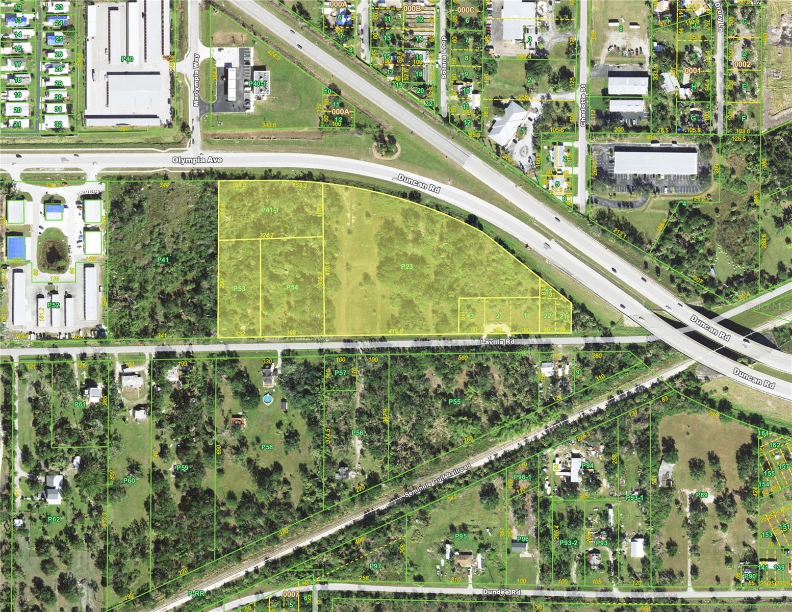 1,000+ ft. of Prime road Frontage on Olympia Ave/Duncan Road, a High Traffic Area and additional access from LaVailla Road with 768 ft. of Frontage. The Listing consists of Six (6) Parcels for a total of 9.4 Acres located 1/4 of a mile to I-75/Exit 164 Interchange offering access to Sarasota to the North and Naples to the South. The Subject Property offers Commercial General and RMF10 Zoning allowing numerous possibilities on this site. Plus within a short Drive to Downtown Punta Gorda, Medical, Professional, Charlotte Harbor, Port Charlotte and more.