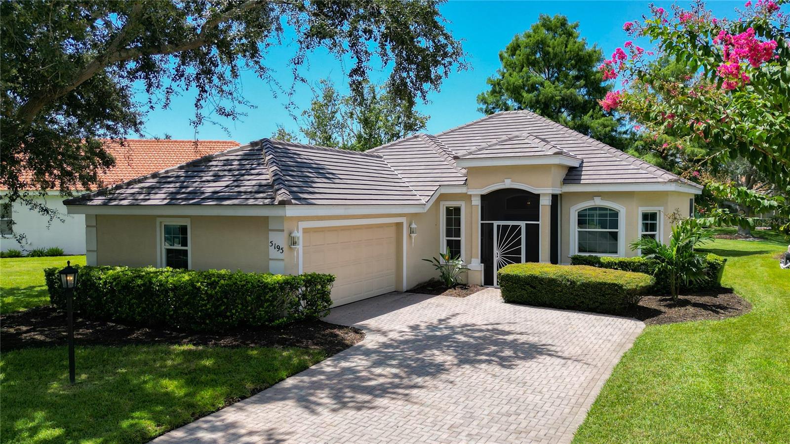 Discover the Hamptons on exclusive Palmer Ranch know for quiet tree lined streets, friendly neighbors, and minutes to Siesta Key beach. New flat tile roof May 2025 with transferable warranty, impact glass windows and sliding glass door. Brand-new stainless-steel appliances. Lake view great room design, 2-bedroom, 2-bath, 2-bath, 2-bath, 2-car home with 11 x 15.5 front den. Landscape maintenance-free and heated community pool that twice a month residents gather for community socials. Spacious eat in kitchen with pass through breakfast bar, natural gas range and solid surface countertops and 42” upper cabinets. Primary bedroom with twin vanities, dressing table, separate tub and shower, large walk-in closet. Front den with bay windows could be made into a 3rd bedroom. Tiles in all the active living areas including the den, both bedrooms carpeted. Neighborhood offers heated resort style community pool. Minutes to the world-famous Siesta Key and Nokomis public beaches, close to shopping, Legacy Bike Trail, dining and downtown Sarasota. It can be sold fully furnished as a convenience to the sale.