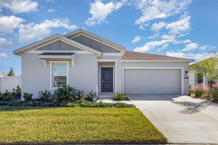 Welcome to your dream home in Leomas Landing! Built in 2023, this 3-bedroom, 2-bath home offers 1,555 sq ft of modern living space on a fully fenced corner lot. The open-concept layout is perfect for everyday living and entertaining, with a spacious living room, dining area, and a stylish kitchen featuring quartz countertops, stainless steel appliances, and a large island.
Enjoy a private owner’s suite with a walk-in closet and spa-inspired bath with double sinks. The split floor plan offers two additional bedrooms and a second full bath. Luxury vinyl flooring in common areas, tile in wet spaces, and smart-home features add value and comfort.
The backyard is ready for relaxing or entertaining with vinyl fencing and plenty of space. Low HOA, 2-car garage, irrigation system, and energy-efficient construction make this home move-in ready and worry-free.
Located near schools, shopping, dining, and just minutes from Bok Tower Gardens and Lake Kissimmee State Park — this is Florida living at its finest!Nestled in scenic Lake Wales, this home is just minutes from Bok Tower Gardens, Lake Kissimmee State Park, and historic downtown Lake Wales, known for its charming boutiques, farmer’s markets, and local restaurants. You're also close to major highways, making commuting to Winter Haven, Lakeland, and Orlando a breeze.
Enjoy nearby golf courses, nature trails, and lakes for boating, fishing, and outdoor fun — this area is a paradise for nature lovers and those seeking a relaxed Florida lifestyle. Top-rated schools and medical facilities are conveniently located nearby.