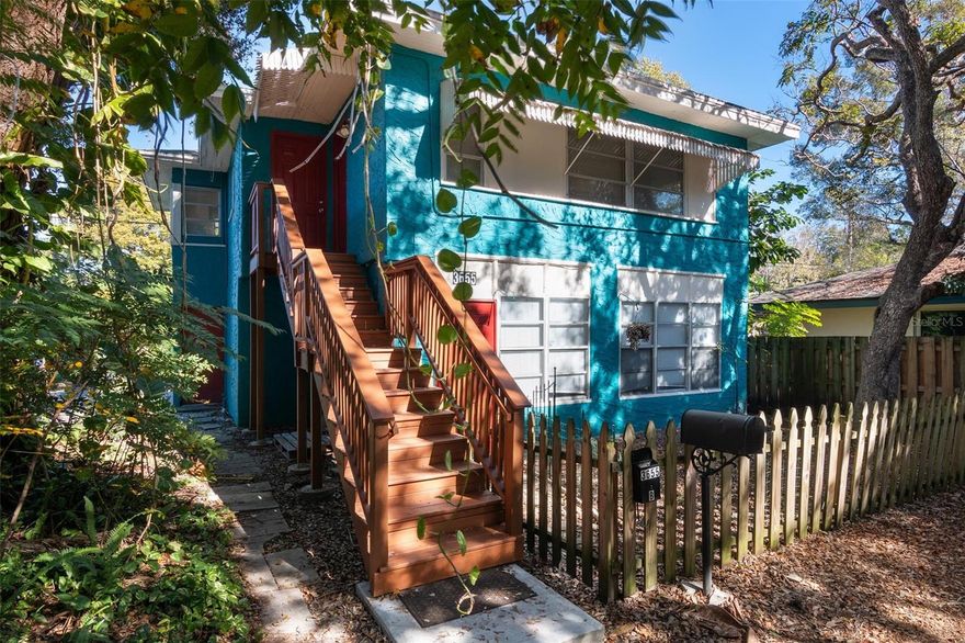 This charming 3 bed, 1 bath offers, central heat and air. The cozy kitchen includes a microwave, range and a refrigerator. There is additional street parking available. Heavily wooded for privacy. The master bedroom includes new carpet and the room is huge, 22' wide. Updated electrical with new smoke alarms. The secondary bedrooms, dining area and family room have newly refinished hardwood floors. A new set of wooden stairs was installed in summer 2018 and a new roof in 2019 as well as new windows in 2021. Landscape service and pest control included in rent. You are 8 minutes to Downtown St. Pete heading East on 1st Avenue North and 15 minutes heading west gets you to Treasure Island Beach! Tampa International Airport is only 30 minutes away. You are walking distance to Taqueria, Walmart, Burger King, YMCA, St. Petersburg High School and a public library and the bus stop. Just 2 miles to 275, 3. 8 miles to Beach Drive! Times vary depending on traffic.  This is a furnished rental. If you want to bring in your own furniture, you would be responsible for moving our items into an air conditioned storage unit. Moving and storage costs would be the responsibility of the tenant. Would require approvals from the owner. We are looking for a one year. We require, first last and deposit along with a cleaning fee and a carpet cleaning fee. Application fee is $40 per adult non-refundable. Tenant must do a phone interview first before booking a showing. No same day showings. Tenant pays all utilities landlord covers landscaping and pest control. No bad credit candidates will be considered and our application runs a full background check. This property is a duplex. This unit is the upstairs unit, which features a 3 bedroom and 1 bath and includes washer and dryer. It includes a designated parking spot. The laundry room is large and is located downstairs with 2 double doors for easy access to store large items.