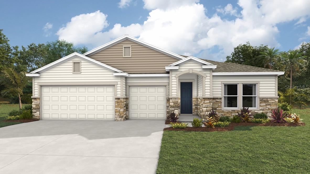 One or more photo(s) has been virtually staged. Under Construction. This one-story home features a large great room with a formal dining room and a well-appointed kitchen with a dinette, all of which overlook a spacious covered lanai that is perfect for extending entertaining space outdoors. This single-story plan features two bedrooms that share a jack-and-jill full bathroom and which are located at the front of the home. The multi-gen living space is located beyond the powder bath and laundry room. Bedroom 1 with an ensuite bath, is located on the back of the home for privacy, offering beautiful views of the backyard. This home includes a stainless-steel range, microwave, and dishwasher. Pictures, photographs, colors, features, and sizes are for illustration purposes only and will vary from the homes as built. Home and community information including pricing, included features, terms, availability and amenities are subject to change and prior sale at any time without notice or obligation. CRC057592.