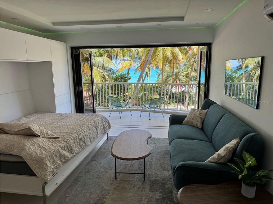 Gorgeous gut remodeled beachfront studio on the absolute best part of Isla Verde Beach. Full wall sliding glass doors open so you can not only see the ocean, you can smell and hear it too. All utilities included. No parking available at the condo, but monthly parking is available 3 min away by foot. Comes furnished with all appliances and kitchenware. Tons of storage, you'll be shocked at the intelligent layout. Washer/dryer in unit. Available now