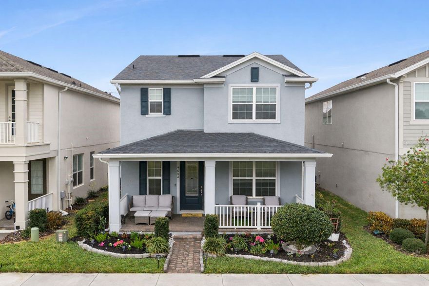Welcome to 4642 Prairie Creek St, an exceptional 2021-built residence nestled in the highly desirable Enclave at Hamlin in Winter Garden. Perfectly positioned in one of Central Florida’s fastest-growing and most vibrant areas, this meticulously upgraded two-story home offers approximately 2,149 square feet of refined living space on a 4,250 sq ft lot, combining modern luxury, energy-conscious enhancements, and functional design. This thoughtfully designed floor plan features 4 bedrooms (including a convenient main-floor bedroom ideal for guests, multigenerational living, or a private office), 2.5 bathrooms, and a private rear-load 2-car garage that enhances curb appeal and provides additional driveway functionality. From the moment you enter, you are welcomed by an expansive open-concept layout filled with natural light. The seamless flow between the living, dining, and kitchen areas creates an ideal setting for both everyday living and entertaining. Upgraded flooring throughout, fresh interior paint, and contemporary light fixtures elevate the home’s clean, modern aesthetic. The chef-inspired kitchen serves as the heart of the home, fully enhanced with Level 5 quartz countertops, a spacious island wrapped in custom porcelain tile creating a dramatic focal point, stainless steel appliances, and abundant cabinetry for optimal storage. The layout is designed for both functionality and visual impact, making it perfect for hosting gatherings or enjoying quiet evenings at home. Upstairs, the spacious primary suite offers a private retreat complete with a custom walk-in closet and a beautifully upgraded en-suite bath featuring a quartz countertop. Secondary bedrooms are generously sized, and the second full bath is finished with durable ceramic tile for both style and longevity. The remodeled laundry room adds efficiency and thoughtful design to daily routines. This home stands out with premium system upgrades that add tangible long-term value and comfort, including: Whole-home water filtration and softener system, APCO-X Ultra air purification system (improves indoor air quality and extends HVAC lifespan), Five Arlo security cameras that convey with the home, Pre-wiring for additional coverage and connectivity. The 4,250 sq ft lot provides usable outdoor space for entertaining, storage, and parking flexibility while maintaining low-maintenance appeal. Residents of the Enclave at Hamlin enjoy close proximity to Hamlin Town Center, offering premier shopping, dining, entertainment, and waterfront amenities, along with access to top-rated schools and major roadways for convenient commuting. Blending contemporary finishes, high-end upgrades, smart home enhancements, and an unbeatable location, 4642 Prairie Creek St is truly move-in ready and delivers both immediate comfort and lasting investment value. This is a rare opportunity to own a turn-key home in one of Winter Garden’s most sought-after communities. Schedule your private showing today and experience the lifestyle this exceptional home offers.