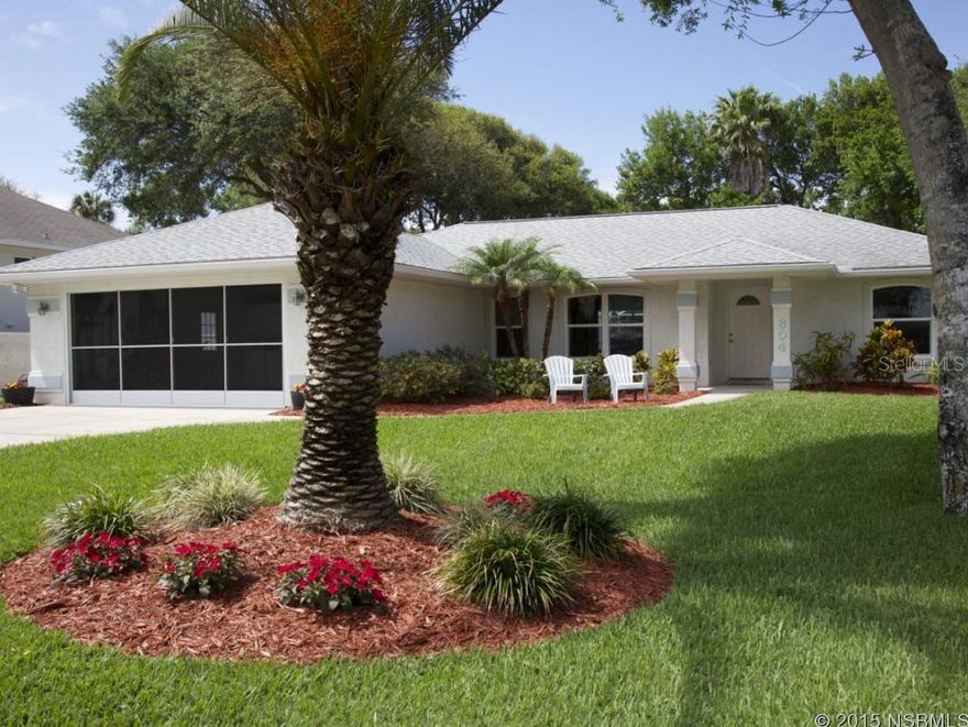 Fantastic oversized beachside lot affords a great location for this newer one-owner luxury 3BR/2BA 2-CAR garage POOL HOME. Enjoy a park-like property with newly-installed landscaping among old oaks and rear lot fenced on 3 sides. The beach lies at one end of street with biking/walking trails at the other end. This home features a new kitchen (2005) with wood cabinets, granite counters, tile backsplash, under-cab lighting and stainless steel appliances. The AC was replaced all new, including ductwork, in 2014 with germicidal light and under warranty. NEW 2015 insulated impact glass windows throughout (Sliding glass doors replaced 2006)! Roof was replaced with architectural shingles in 2006. Relax under the lanai overlooking the screened pool (new deck finish 2015) complete with cable TV. Home boasts split plan, custom built-in buffet/bar cabinetry with lighted shelving, recessed lighting, window treatment, plant shelves, vaulted ceilings, renovated master bath in 2008, new wood laminate flooring in common living areas in 2005, garage with screen and indoor/outdoor carpeting, outdoor shower and so much more to this energy-efficient block home. All furnishings negotiable. NEW PICS AND VIRTUAL TOUR AVAIABLE 4/8/14. ALL MEASUREMENTS APPROXIMATE. INFORMATION IS ASSUMED ACCURATE BUT NOT GUARANTEED. BUYERSAND/OR THEIR AGENTS TO VERIFY ALL INFORMATION. ;Water: City