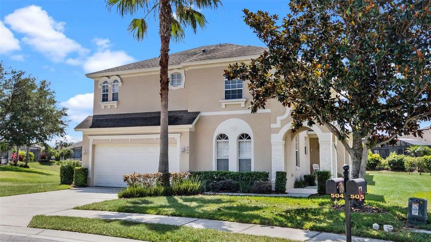 Welcome to 504 Pineloch Dr located in the secure, guard gated community of Calabay Parc at Tower Lake. This home is exceptional! Located on a premium pie shaped lot providing space and awesome views to the rear of the SOUTH FACING POOL.  The roof was replaced in 2025.  As you enter the home you are greeted by a bright airy family room and dining area which opens up to a stunning kitchen and breakfast nook. The kitchen has some stunning graphite stainless steel appliances, tiled splashback, pantry and charming breakfast nook with elegant pendant lights. There is also a Butlers pantry/bar area to make entertaining a huge success! The Primary suite is on the 1st Floor and has access to the pool and lanai via a French door. There are 2 walk in closets and a large primary bathroom with garden tub, dual sinks and vanity area & separate shower. There is another Ensuite bedroom on the first floor for convenience and comfort. The bathroom can be accessed from the bedroom and the main part of the house, making this the ideal floor plan for entertaining. There is is a large Flex/Den/Office on the first floor which could be perfect for working from home or even the occasional overnight guest. The elegant staircase takes you to the second floor where you will find 3 further bedrooms and 3 bathrooms. All of the bedrooms are tastefully furnished, painted and have neutral carpet for comfort. The heated Pool and Spa and SOUTH FACING and overlook a retention area, making the outdoor space feel private and spacious.  Relaxing in the spa with a cocktail would be perfect after a long day enjoying the nearby attractions such as Disney/Universal/Legoland. The current owners have extended the screened enclosure area and pool deck, allowing for additional areas to enjoy the sunshine, BBQ and entertain. There is a covered lanai and seating area, perfect for entertaining friends all year round. This home has been set up with the comfort of guests in mind. There is a well equipped laundry room which leads to a garage which has been turned in a games room. There are TV's in all bedrooms for everyone's comfort. This home has been loved and well maintained by it's current owners since it was built and pride of ownership shines though! Calabay Parc at Tower Lake is a gated, guarded community in a slightly elevated spot in Haines City. A short drive of around 30 minutes will bring you to all of the major theme parks and action. The community is ZONED SHORT TERM RENTAL and even has access to a PRIVATE BOAT RAMP. There are ample shopping, dining and medical facilities close by at Posner Park Village. For the golf enthusiasts, there are courses at nearby Reunion, Providence and Ridgewood Lakes. Currently used as SECOND HOME for when the family and friends visit Orlando, this home is completely turnkey and ready to enjoy. Make your appointment to see this home today.