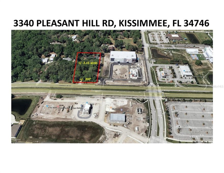 Excellent development site with over 2 acres high and dry on the main commercial road to Poinciana. Over 36,5000 vehicles per day with multiple commercial and residential developments under way and many more in the pipeline. Approximately 200’ frontage with cross access stubbed out to the corner retail and utilities available on Pleasant Hill Rd.  Across from new Starbucks, A,T,& T Store, and 7-Eleven and next to new Wendy's & Valvoline. The existing Medium Density and Intensity (MDI) Future Land Use allows for a rezoning to a financial institution or medical office that would be supported by the county.