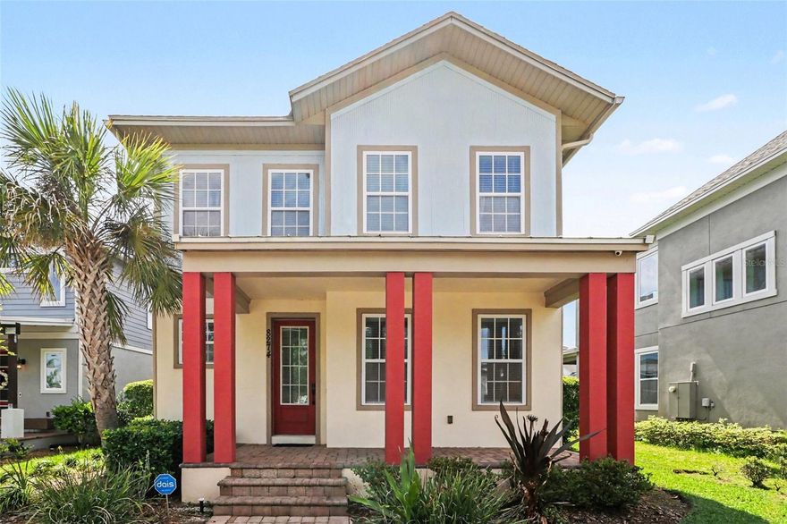 Welcome to your dream home in the heart of Laureate Park, one of Lake Nona's most sought-after communities! This stunning two-story, single-family home offers a first-floor master bedroom, three additional second floor bedrooms, 4.5 baths, a two-car garage with a bonus private entrance leading to a garage apartment equipped with a private bedroom and a full-size bathroom, great for extra guests, extended family or rental income opportunities. As you step inside the main home, you will discover beautiful, engineered wood floors and carpet that gives an exceptional contrast with the home's bright, airy design and soft, light color palette. Beautiful ceiling fixtures and custom window treatments and lots of natural light fills every space, creating a warm and inviting atmosphere.  The open concept layout flows into a well-appointed open kitchen with all stainless-steel appliances, quartz counters, plenty of custom light cabinets set against beautiful backsplash, an oversized beautiful kitchen island bar overlooks the living area and gives easy access to the dining area creating a comfortable and cozy atmosphere for entertaining. The first-floor master suite provides a spa style bathroom, walk in closet, giving an added private retreat feel. The additional second floor bedrooms give plenty of space for guests or for home office use. As a bonus to the second floor, the home comes with a spacious loft area which can accommodate many uses. The first-floor laundry room comes with a mud sink, washer and dryer. Additionally, there is a dehumidifier, ring doorbell, security system, plenty of recess lighting, high ceilings, beautiful wood banister stairwell and more! Great amenities come with owning this home to include three resort-style pools, a water-ski park, dog park, scenic trails, a fitness center, tennis, pickleball courts, basketball courts, great schools, many great restaurants, shopping, easy access to major highways, the airport, and all major medical facilities and much more!