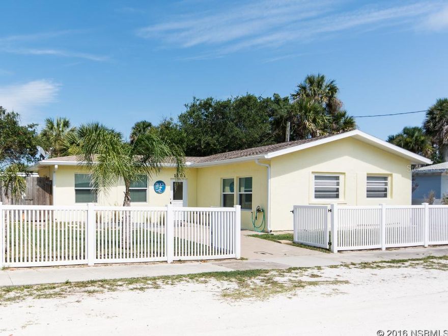 Nicknamed "The Weekender" this cheerful beach bungalow offers a killer mid-beach location and a spacious corner lot on a quiet street. The home is quaint and turn-key, not too much to maintain. All you have to do is bring you surfboard and start spending your weekends at the beach. Fully renovated in 2012, new white vinyl fence in 2012, new roof in 2012, new HVAC in 2015, and freshly painted interior. This property is full of potential - add a pool, build on, add a second bathroom, or enjoy it just as it is! Walk to Flagler Ave from this Ocean Beachside Bungalow just a few blocks away. Bring your big dogs, the yard is fenced at this 2 Bedroom/1 bath concrete block constructed, home with HUGE YARD. Best interior feature is a large master with den or office area. Located on a large corner lot(50 x 115) one block to ocean( ONLY 320 Yards) within walking distance to Flagler Ave. with restaurants, shopping, etc. This home would make a great rental or vacation home. It has lots of windows and central air. Lot could hold an additional house easily, using this as a guest house or add on to the house. Just a few miles to Int'l Speedway and 45 miles to Orlando's attractions.Move in ready with newer A/C and room to park your toys in the vinyl fenced yard. Take the golf cart to the beach or bike or walk to everything! SELLER ACCEPTING BACKUP OFFERS ;Water: City