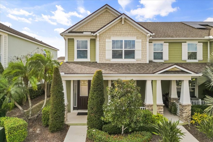 Welcome to this beautifully maintained end-unit townhome in the sought-after Starwood community, just minutes from Lake Nona and Orlando International Airport. Lake Nona offers premier dining, shopping, and entertainment, including Boxi Park, Nona Adventure Park, the USTA National Training Center, and Eagle Creek Golf Club. Outdoor enthusiasts will love the nearby Laureate Park and Isle of Pine trailheads as well as plenty of dog parks. This light-filled home features three bedrooms, two and a half bathrooms, and a detached two-car garage with a private fenced courtyard. Luxury vinyl plank flooring runs throughout the main living areas, with carpet in two bedrooms. The end-unit location provides extra windows and abundant natural light. The open-concept kitchen showcases granite countertops, newer appliances, a large island, and a walk-in pantry. Upstairs, a split floor plan offers privacy, along with a convenient laundry room and additional storage. The spacious primary suite includes a walk-in closet and an en-suite bath with a soaking tub and walk-in shower. Starwood residents enjoy access to a resort-style amenity center featuring a pool, fitness center, parks, playgrounds, and scenic walking and biking trails. Landscaping and internet are included in the HOA. Convenient access to SR 417 and SR 528 makes commuting easy and provides quick trips to the Space Coast, Kennedy Space Center, and area beaches.