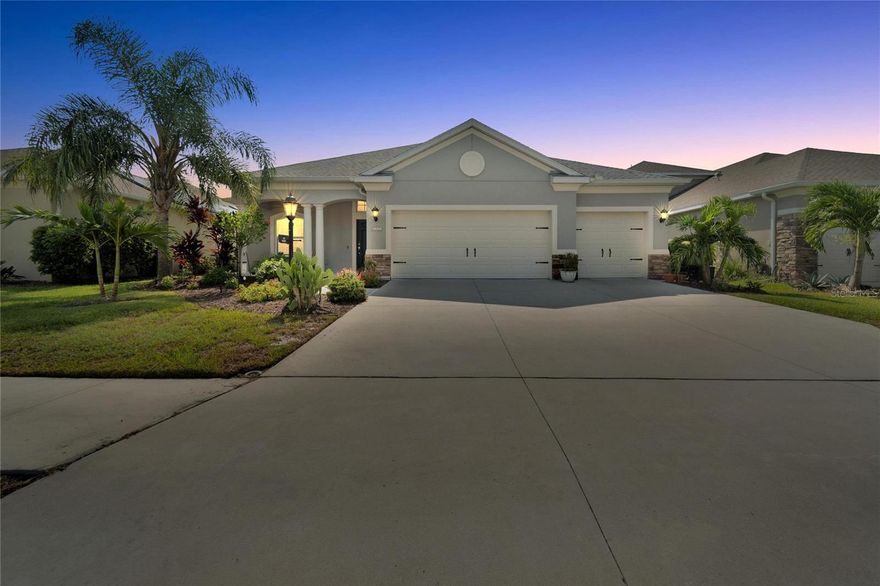 This gorgeous POOL home in the gated community of Rivers Reach is a MUST HAVE! This home features over 9’ ceilings and a large open floor plan. As you enter through the foyer, you’ll find a separate den/formal living area AND a formal dining space. The Great Room features a coffered, tray ceiling and a pocketing 4 panel sliding glass door leading out to your own pool/spa Oasis area! Other features include crown molding in some rooms, plank tile flooring, upgraded appliances, 42” tall kitchen cabinets and a closet pantry. The master suite features 2 walk- in closets and a beautiful master bath with dual sinks in taller vanities along with a fully tiled walk-in shower. You also have an additional Den/Office at the back of this home with a ½ bath that includes a door leading out to the pool area. Leaving the kitchen, you come to the laundry room and 2 guest rooms that share a full 2nd bathroom. This home has a 3-car garage with storage shelves and ladder access to a partially floored attic. And now for the Coup de grace: YOUR very own beautiful, screen enclosed saltwater HEATED POOL with a sun shelf and hot tub for relaxing, surrounded by a large deck area that is partially under cover. The pool and yard include beautiful Bluetooth controlled lighting for nighttime enjoyment. All pool functions are Wi-Fi controlled for ease of use. Upgrades to this home include a fully fenced back yard, irrigation misting system, Culligan water softener, UV light in AC, 7 ceiling fans, tinted rear glass and extra shelving in closets and garage. 
The River Reach community is a place where you can relax and enjoy tranquil nature preserves, walking trails, a kayak/canoe launch in the Manatee River, a community pool/spa area, playground and beautiful landscaping.