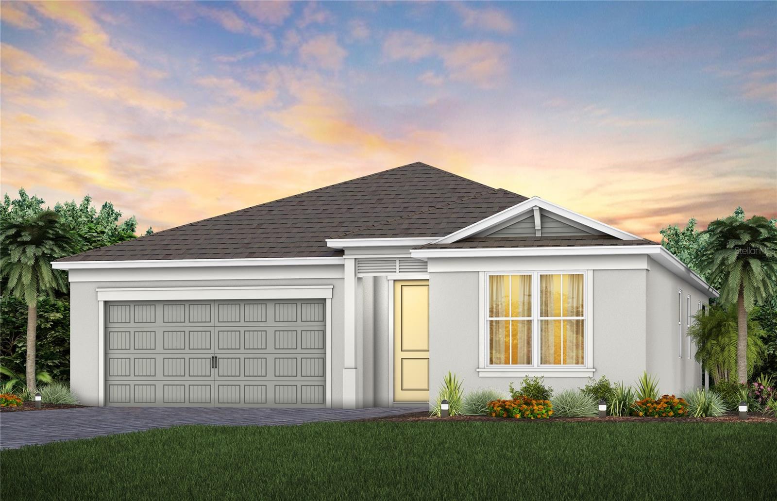 EverBe is a new master planned community where convenience and connections combine to create a new standard for home. Located in Orlando with quick access to 417 & 528, this lifestyle community will offer miles of pathways & trails, wi-fi-enabled green spaces, unique outdoor recreation areas, a fitness center, a clubhouse complex with resort pool, 2G internet, and a waterfront amenity and town center. Get excited for EverBe - everything home should ever be!
Step into the luxurious Coral by Pulte Homes, a masterpiece of modern living designed with elegance and practicality in mind. This newly constructed, single-story home offers 3 spacious bedrooms, 2 beautifully appointed bathrooms, and 2-car garage. The open-concept layout seamlessly connects the built-in gourmet kitchen, café, and gathering room, creating an expansive, airy atmosphere. The many windows bathe the entire space in natural light, while 9’4” ceilings elevate the overall feeling of openness. The heart of the home is the chef-inspired kitchen, where 42" cabinetry meets luxurious Quartz countertops. Thoughtfully designed features like soft-close drawers, easy-reach corner cabinets, double roll-out trays, and a waste basket drawer make the kitchen as functional as it is beautiful. Built-in Whirlpool stainless steel appliances ensure you have everything you need for both everyday meals and special occasions. The kitchen flows effortlessly into the café and gathering room, where a sliding glass door leads to the covered lanai making this home ideal for seamless indoor-outdoor living. Retreat to the luxurious owner’s suite, a serene sanctuary with a spacious walk-in closet and a spa-like en suite bathroom. Dual vanity sinks, walk-in shower with rain shower head, an enclosed toilet, and a linen closet complete the tranquil space. The two additional spare bedrooms and bathroom located at the front of the home provide ample space and privacy for family and guests. With its stunning design and thoughtful touches, the Coral home provides the perfect blend of luxury and functionality for today’s lifestyle.