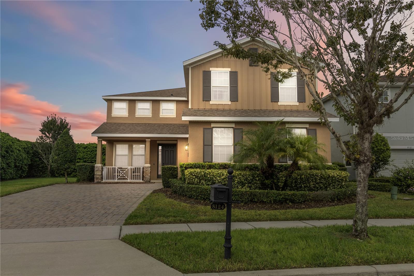 Now available, this premium 6-bedroom, 4-bath executive home sits on one of the largest lots in the community at .29 acres and features a heated saltwater pool with screened enclosure, cascading waterfall feature, travertine deck, and outdoor speakers for the ultimate Florida lifestyle. From the curb, you’ll be impressed by the oversized paver driveway, side-loading garage, and charming front rocker porch. Inside, the home welcomes you with formal living and dining areas, leading into the spacious family room, dinette, and a chef-inspired kitchen with natural gas cooking, stainless steel appliances, abundant counter space, and plentiful storage. The downstairs also includes a guest bedroom, private laundry room, and a flexible nook ideal for a reading area or office. Upstairs, you’ll find the remaining bedrooms, a versatile loft space, and an expansive primary suite featuring a spa-like bath with a soaking tub, walk-in shower, dual vanities, and a makeup prep station. Recent updates include a freshly painted exterior, updated water heater, and a 2025 HVAC system. The garage is also equipped with a 240v plug for an electric car or recreational toys.
The shining star of this home is the private backyard retreat with its heated saltwater pool and expansive lot, perfect for entertaining or relaxing in style. The Summerlake community adds to the appeal, offering residents a fitness center, playground, dog park, tennis courts, and community pool, all with the convenience of Harmony just minutes down the road. Truly a must-see to appreciate!
