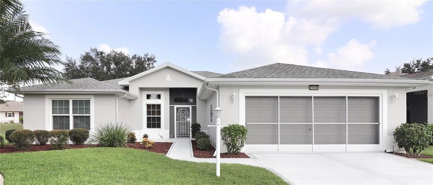 Welcome to your dream home, this Benton model is like new and has peaceful pasture views in the back with only one neighbor on the side! 2022 water heater, 2019 HVAC system, 2015 roof, seamless gutters and downspouts, new flooring throughout by Floors of Distinction, Plantation shutters in nook, 3 windows were upgraded to double-pane in 2019, custom vertical blinds and valances, 2018 ceiling fans in nook, great room and master. The home has an excellent floorplan with 2 bedrooms, plus a den that can also work as a 3rd bedroom. The covered front entry welcomes your guests. The expanded great room boasts a 10' ceiling, creating ample entertainment space and has triple pocketing sliders to the lanai. The kitchen has a new stainless sink and Moen faucet, 2019 Samsung appliances, 2018 granite and new cabinets with a closet pantry and a breakfast nook, perfect for whipping up delicious meals. The master suite with tray ceiling and two closets (one walk-in) provides ultimate comfort, while the master bath with garden tub, comfort-height dual-sink vanity and separate shower add a bit of luxury. There is also a guest bedroom and bath, plus a den with French doors. The laundry room also has a storage closet and there is an enclosed lanai with a birdcage patio in back that has a natural gas line for your grill. Inside laundry room and expanded 2-car garage with laundry tub * Royal Highlands is a premier Pringle resident-owned gated community with amenities to suit all tastes. You get two pools with one indoor and one outdoor, lighted tennis courts, 18 hole golf course, restaurant and pro shop, and a recreation center with numerous activities such as billiards, fitness center, activity rooms, a library, grand hall for social functions, concerts and plays, bocce ball, pickleball, shuffleboard, softball, a driving range and putting practice. The HOA fee also covers Xfinity cable and high-speed internet for three TVs, plus secure RV and boat storage. In addition, the location is convenient to the turnpike, the airport and Orlando attractions, as well as the full-service Orlando Health South Lake Hospital emergency center.