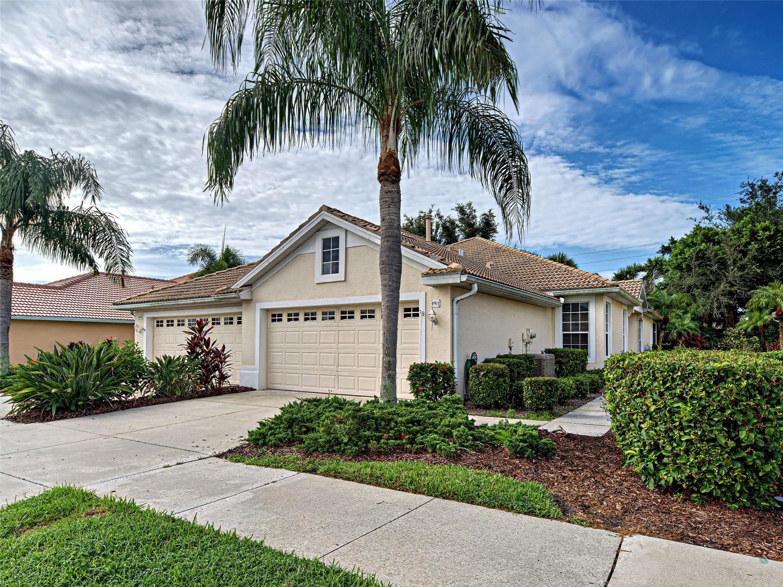 GOLFER OR NOT, YOU'RE GOING TO LOVE THE LEISURELY, LUXURIOUS RESORT LIFESTYLE afforded in this maintenance-free, 1500 SF 2-bedroom, 2-bath + den/office with 2-car garage in fabulous gated community of Heron Creek! Berm in back yard affords privacy. Excellent buy in neighborhood of much higher priced homes! Crown molding throughout! Tray ceiling in primary bedroom! Gas range and hot water heater! NEW "Safe step" walk-in tub/shower ($20K in 11/2024) in guest bath, AC replaced in 02/2024, new gas range (5/2022), NEW granite, faucet and sink in kitchen, grab bars and new toilet added in primary bathroom! STAKE OUT YOUR CLAIM ON YOUR PIECE OF PARADISE! 27-hole Arthur Hills designed championship golf course, 21,000 SF clubhouse with casual and fine dining, fitness center, resort style pool/spa with snack shop, tennis, and so much more! HOA fees include TV, fiber optic high speed internet, ground maintenance, exterior painting, irrigation and mulching! NO CDD fees! NOT IN FLOOD ZONE! Convenient access to I-75, US-41, world class boating, fishing, golf, restaurants, shopping, medical facilities, Gulf beaches, Braves Stadium, Wellen Park, and just 3 miles from the new 450-million-dollar Sarasota Memorial Hospital! ENJOY RESORT-STYLE LIVING ALL YEAR LONG!