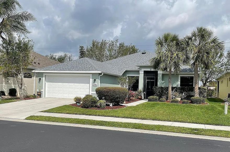 Impressive 3 Bedroom PLUS office/ den, 2 Bathroom home with attached 2 car Garage located in the desirable community of SUNCOAST LAKES  in Port Charlotte. This light and bright home offers over 2165 SF under air and an open and split bedroom floor plan with Living Room, separate Dining Room, well appointed eat in Kitchen, Inside Laundry Room and screened Lanai. The spacious Living Room has a wall of built-ins, cathedral ceiling and sliding glass doors to the Lanai. the Kitchen offers a dining area, wood cabinets with great storage space and pull outs, good counter space, breakfast bar with 4 barstools and stainless appliances. There is a disposal, built in microwave, oven/range, French door refrigerator, dishwasher. The Laundry Room has a washer, dryer, laundry sink, storage space and counter for folding clothes. The Master Bedroom suite has two large walk in closets, lanai access and a private bathroom with his and hers sinks, garden tub, separate walk in shower and linen closet. There are two additional generous sized bedrooms with double closets and the guest bathroom has a walk in shower and linen closet.  There is a screened lanai and courtyard area. A 6 foot wall and palm trees offer privacy in the rear of the house. Other features include NEW A/C 2020, R-38 insulation in the attic, exterior painted 2022, mud room with a closet, screened front entry, NEW Roof with Ownes Corning fiberglass shingles in 2022. This property is not in a flood zone and utilities are public water and sewer. SUNCOAST LAKES is a gated communitythat is beautifully landscaped and offers a heated community pool, lakes for fishing, underground utilities, fishing and picnic areas. HOA fees include basic cable TV and internet. Only minutes to all amenities: shoppping, dining, entertainment, Sunseeker resort historic Punta Gorda and Punta Gorda Airport with Allegiant Airlines. This is a beautiful home in a wonderful community.