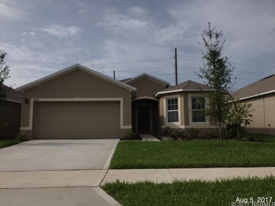 Make this new spacious 3 bedroom 2 bath home with a 2-car garage your new home. This new community is just off Pioneer Trail in New Smyrna Beach. Only 10 minutes from the beach and close to I-95. This home, built in 2017, has never been lived in and features a combination of carpet and tile throughout. All new appliances including W/D and window treatments. Relax at the the community pool. Lawn care and extermination included. Renter's Insurance Required. 1,753 sqft. Dogs under 25lbs permitted with $350 pet fee.