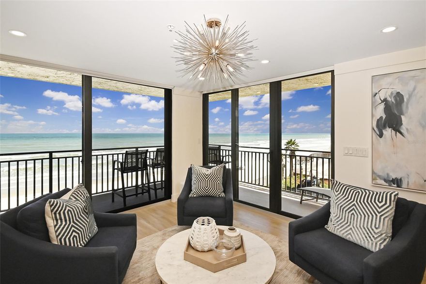 Direct oceanfront southeast corner 3rd floor location, professionally decorated and furnished condo home in desirable Moontide, quite possibly the best view of all! This amazing 3 bedroom 2 bathroom oceanfront condo on the non-drive beach has been completely gutted and professionally renovated with the new popular sexy finishes desired today. Enjoy sunrises on large private east facing wrap around balcony. Open living, dining and kitchen area with 2 walls of windows and sliding glass doors. Kitchen has large 9 ft slab quartz island, lots of cabinets and multi-level lighting throughout. Master bedroom has private south facing oceanfront balcony. Large walk in closet in master bathroom. Upgrades include 72 inch fireplace, auto remote roller shades, $5000 Sonos surround sound system. Moontide offers a gated garage parking, social room, workout area, roof top heated pool with tennis and shuffle board courts. Onsite manager and rental office with great rental history. ;LocationDescription: Condo ;Water: City