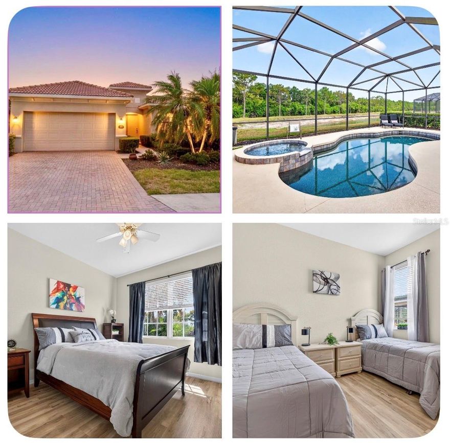 Welcome to River Strand at Heritage Harbour - where everyday living feels like a vacation! This beautifully maintained GOLF DEEDED home comes FULLY FURNISHED and features a HEATED POOL & SPA, peaceful WATER VIEW, and includes GOLF MEMBERSHIP to the stunning 27-hole championship golf course designed by Arthur Hills. With NEW VINYL FLOORING throughout all the rooms and NO CARPET, this home offers the perfect blend of comfort, style, and easy Florida living. MOVE-IN READY! The spacious split floor plan is ideal for both everyday living and entertaining. The family room features an elegant tray ceiling and sliding glass doors leading to the outdoor living space, creating seamless indoor-outdoor Florida living. The primary suite offers sliding glass door opening directly to the backyard oasis, where you can relax by the pool and spa with beautiful PebbleTec finish while enjoying the soothing sound of the waterfall. The outdoor space also includes a covered lanai area perfect for rainy days, plus plenty of room for lounge chairs and grilling. The primary bathroom offers double vanity, a large walk-in shower, garden tub, a private toilet, and an oversized walk-in closet with plenty of storage space. The kitchen features abundant cabinet and counter space, including a breakfast bar, making it both functional and inviting. The laundry room includes a washer, dryer, utility sink, and additional cabinets for extra storage.. A spacious 2-car garage completes the home. Residents of River Strand enjoy an impressive collection of resort-style amenities, including a beautiful clubhouse with full-service dining, a newly renovated bar and restaurant, expanded outdoor dining areas, a state-of-the-art fitness center, aerobics room, resistance pool, resort-style pools and spas, tennis courts, pickleball courts, and a dedicated Racquet Sports Pro Shop with certified professionals offering lessons and services. The River Strand community  provides a diverse selection of fitness classes, including Aerobics, Yoga, Zumba, Pilates, and targeted training sessions designed to suit all fitness levels. Aqua Aerobics is also available at the Clubhouse pool for a refreshing, low-impact workout. The home is ideally located near the scenic Manatee River and just minutes from I-75, River Strand offers convenient access to the Gulf Coast’s world-famous beaches, including Anna Maria Island, as well as Sarasota’s shopping, dining, and cultural attractions. Schedule your showing today!!!
