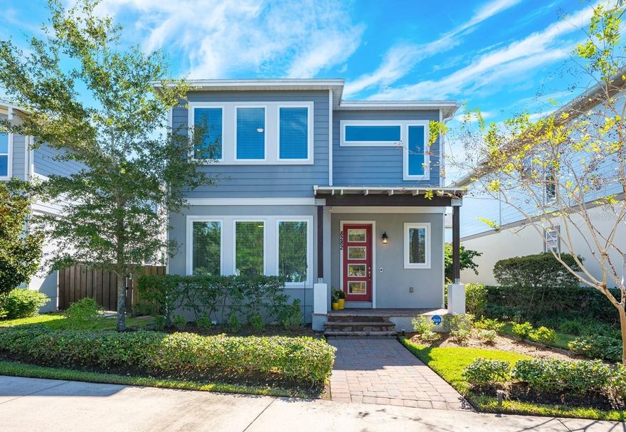 Ask about a lender provided RATE BUY-DOWN CREDIT on this home *** Seller may consider buyer concessions if made in an offer *** Built in 2019, this stylish and low-maintenance residence perfectly blends modern design with everyday comfort in one of Central Florida’s most sought-after communities - welcome to Lake Nona’s Laureate Park! The charming paver FRONT PORCH with a cheerful glass inset red door invites you inside where you will find WOOD LOOK TILE FLOORS flowing throughout the main level and an abundance of windows filling each space with coveted NATURAL LIGHT. The OPEN CONCEPT floor plan connects the living, dining, and kitchen areas – ideal for both relaxing and entertaining. A chef’s dream kitchen awaits with UPGRADED STAINLESS STEEL APPLIANCES, a fresh modern color palette, QUARTZ COUNTERTOPS, an OVERSIZED ISLAND with casual bar seating, contrasting subway tile backsplash, recessed and pendant lighting, and generous pantry storage. The light-filled dining area and spacious living room are both open to the kitchen and TRIPLE SLIDING GLASS DOORS access a large SCREENED LANAI overlooking the manicured, FENCED BACKYARD – perfect for enjoying quiet evenings or weekend gatherings. The MAIN FLOOR BEDROOM with a full en-suite bath offers flexibility for guests, in-laws, or multi-generational living and upstairs the beautiful PRIMARY SUITE continues the wood-look tile floors and boasts a modern fan, three bright windows, and double doors leading to a luxurious private bath with a dual-sink vanity, seamless glass shower, and a huge WALK-IN CLOSET. Additional highlights include a 2-car rear-entry garage with built-in storage racks and alley access, immaculate landscaping, and a – brand-new wood fence in progress – that enhances privacy. Residents will enjoy RESORT STYLE AMENITIES right within Laureate Park – COMMUNITY POOLS, fitness center, tennis courts, playgrounds, dog park, soccer complex, community garden, high-speed internet and more – all while being just minutes from the Laureate Park restaurant and business district, Lake Nona Adventure Park, and TOP-RATED LAKE NONA SCHOOLS. Medical City, including Nemours Children’s Hospital, UCF Lake Nona Medical Center, and the Orlando VA Hospital, are moments away. Quick access to SR 417, 528, and the Orlando International Airport ensures effortless connectivity to Downtown Orlando and the area’s world-famous attractions. Experience modern, connected living in the vibrant heart of Lake Nona – schedule your tour today and let us say WELCOME HOME!
