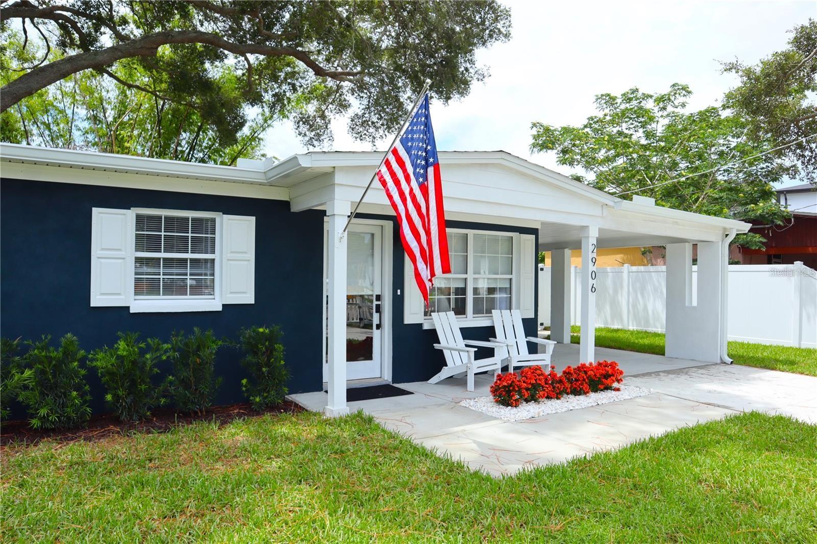 Welcome to 2906 W Averill Avenue, a quintessential expression of South Tampa charm and timeless Americana nestled beneath the canopy of mature oaks, just steps from Bayshore Boulevard's glistening ocean views. At the end of the street, resident enjoy views of passing sailboats, cruise ships, and playing dolphins just steps away from you front door. This completely reimagined residence has been masterfully renovated by a renowned interior designer and owner, who made it a goal to blend high-end craftsmanship with a fresh coastal aesthetic. No detail was overlooked in the comprehensive renovation, which includes all-new ductwork for optimal climate control, a fully renovated bathroom with premium finishes, custom kitchen cabinetry with upgraded hardware, quartz countertops and oak floating shelves, high-end appliances and an upgraded kitchen sink, painted custom wallpaper for bespoke character, and matching oak flooring throughout. The curb appeal is just as compelling—designed to feel like a picture-perfect storybook escape—with a refreshed stucco exterior and new paint, a new driveway, sidewalks, rear concrete patio, manicured landscaping with lush sod and new full irrigation system, an updated laundry space, a private vinyl rear fence, and a classic picket fence framing the front lawn. Whether sipping coffee on the charming front porch, basking in the sunlit living spaces, or hosting guests in style, this home offers a seamless blend of relaxation and sophistication. Ideally located in the heart of South Tampa, you’ll enjoy convenient access to Bayshore Boulevard, Hyde Park Village, Downtown Tampa, Tampa General Hospital, MacDill Air Force Base, top-rated schools, and fine dining—all while watching cruise ships glide by in the distance. A rare opportunity to own a turnkey designer upgraded home in one of Tampa Bay’s most iconic neighborhoods—this is Florida living at its finest.
