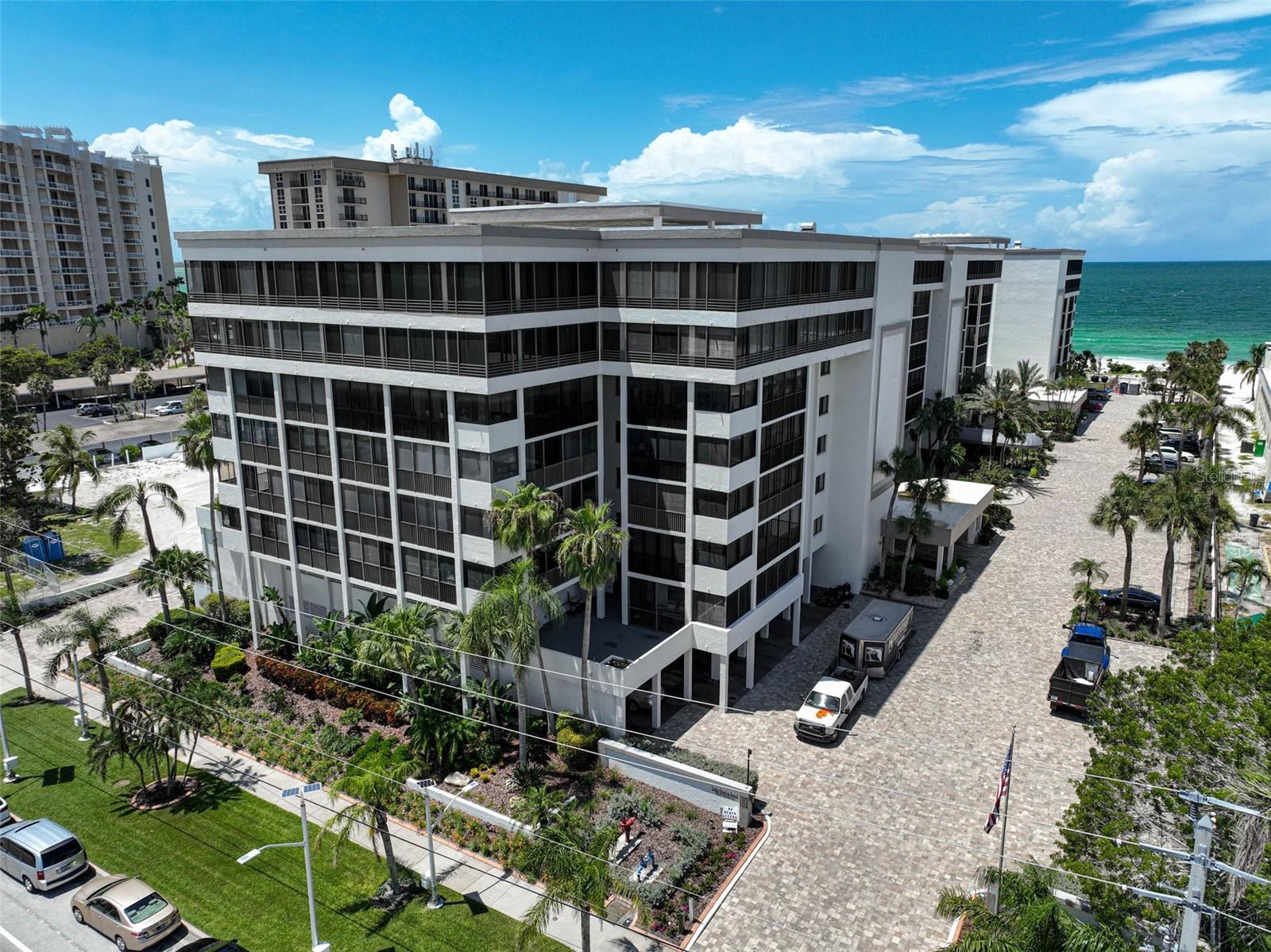 **COVETED, TOP-FLOOR, CORNER PENTHOUSE CONDO with IDEAL NORTHWEST EXPOSURE and STUNNING GULF AND BEACH VIEWs** is NOW AVAILABLE in the Highly Sought After LIDO SURF AND SAND, Mid-rise, Luxury Condominium Tower. With a Total Area of over 2700sf including 3 BEDROOMS and 2 FULL BATHS, this Spacious, Open Floorplan features a well-equipped kitchen with Stainless Steel Appliances including SubZero refrigerator, Granite Countertops, solid wood cabinetry, wine refrigerator and more! The primary bedroom suite features a walk-in closet, impressively UPDATED primary bath with dual vanities and custom-tiled shower. The spacious guest bedroom also entails an UPDATED bath with dual vanities and custom-tiled shower. Private 2-Car Garage and storage. Hurricane Impact Window replacement is in progress – details available upon request. This Property is a Must See! LIDO SURF AND SAND is a Highly Sought After, GULF and Beachfront, Condominium Community situated on south Lido Key and offers ease of access to St. Armands’ Circle, shopping, downtown Sarasota cultural venues, and all that Florida’s Gulf Coast Living has to offer.