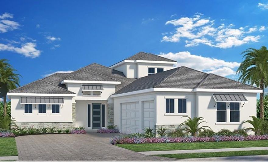 Luxury lakefront living in the Belay model by Homes by Towne, located in Shellstone at Waterside. This inventory home on Lot 67 at 1320 Ivory Tusk Circle offers 3,555 sq ft, 4 bedrooms, 4 baths, flex room + bonus room, and a 3-car garage, all with a Modern Mediterranean elevation.

Interior highlights include tray ceilings in the great room, dining room, owner’s suite, and bonus room; upgraded LVP flooring throughout living areas and bedrooms; and upgraded tile in all bathrooms. The gourmet kitchen features custom cabinetry, Cambria quartz countertops, Monogram appliances with a 36” range and built-in refrigerator, a large island, and a butler’s pantry with wine reserve.

The owner’s suite includes a spa-style bath with freestanding tub and floating cabinetry. Additional upgrades include polyaspartic garage flooring, foam-filled block wall insulation, flat stock trim, upgraded Moen fixtures, extensive electrical upgrades, and a raised stemwall.

Enjoy a resort-style pool and spa, Shellock pavers, ClearView screen, and rough-in for a future summer kitchen, all overlooking a tranquil lake view.

Residents have access to two amenity centers: the Summit at Shellstone (exclusive) with fitness center, pool & spa, cabanas, and social spaces, plus Midway Park with pickleball, tennis, trails, dog parks, and kayak launch.

Close to Waterside Place, Gulf beaches, dining, shopping, top schools, and airports. Estimated completion December 2025.