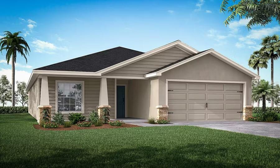 Under Construction. New construction home with 1715 square feet on one-story including 4 bedrooms, 2 baths, and an open living area. Enjoy an open kitchen with Quartz countertops, Samsung stainless steel appliances, a walk-in pantry, and a spacious island, fully open to the dining café and gathering room. The living area, laundry room, and baths include luxury wood vinyl plank flooring, with stain-resistant carpet in the bedrooms. Your owner's suite is complete with a walk-in wardrobe and a private en-suite bath with dual vanities, a tiled shower, and a closeted toilet. Plus, enjoy a covered lanai, 2-car garage, custom-fit window blinds, architectural shingles, energy-efficient insulation and windows, and a full builder warranty ***Please note - Virtual Tour/Photos showcases the home layout; colors and design options in actual home for sale may differ. Furnishings and décor do not convey!