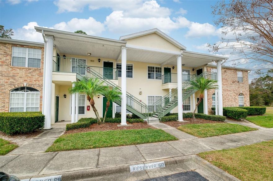 Welcome to this beautifully maintained 2-bedroom, 2-bath condominium offering close to 1,000 square feet of comfortable living just steps from the University of Central Florida’s main campus. This light-filled home features an open living and dining area with high ceilings, crown molding, tile flooring, a ceiling fan, and a convenient coat closet, creating a welcoming and functional space.  The well-appointed kitchen includes updated stainless steel appliances including a brand-new dishwasher, breakfast bar, cozy eat-in nook, and pantry—perfect for both everyday living and entertaining. A nearby laundry closet with stackable washer and dryer maximizes efficiency and convenience.  The spacious primary suite serves as a private retreat, complete with a walk-in closet, ceiling fan, and en-suite bathroom featuring generous counter space and a tub/shower combination. Split from the primary suite, the secondary bedroom is well-sized and versatile, ideal for guests, a home office, or additional living space, with easy access to the second full bathroom.  French doors off of the kitchen and dining area lead to a screened-in patio overlooking peaceful wooded surroundings—an ideal spot to relax and unwind. An outdoor utility closet provides additional storage. Notable upgrades include a tankless water heater installed in 2024, offering enhanced energy efficiency and peace of mind.  The community boasts low monthly HOA fees and an unbeatable location—walk or bike to UCF, minutes from shopping and dining, and just 10 minutes to SR-408 for easy access throughout Central Florida. Don’t miss this opportunity to enjoy low-maintenance living in a vibrant, highly desirable location.
