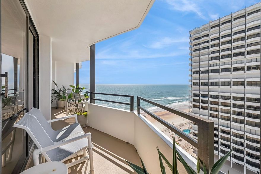 Located in a premier oceanfront community in Daytona Beach, this beautifully remodeled 11th-floor condo offers breathtaking panoramic ocean views and over 70 feet of wraparound balcony space to enjoy stunning sunrises and coastal breezes. Just steps from Ormond Beach with a desirable Daytona Beach address, this move-in-ready unit features tasteful updates throughout and a rare in-unit washer and dryer hookup. Residents enjoy resort-style amenities including a heated oceanfront pool, fitness center, BBQ area, updated common spaces, and a beautifully maintained beachfront setting. The building recently passed its engineering inspection and was found to be in excellent condition. Enjoy nearby beaches, dining, shopping, golf, NASCAR events, and Bike Week. Minimum rental period is 3 months.