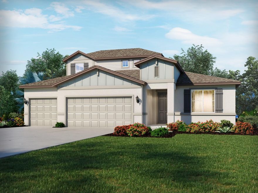 Under Construction. Brand new, energy-efficient home available by Mar 2026! Use the Paloma's first-floor flex space as a formal dining room for hosting family gatherings. A versatile upstairs game room ensures everyone has a place to work, play and relax. The spacious, open kitchen overlooks the great room and covered lanai. The Oakfield Trails Signature Series offers single-family homes with open-concept floorplans in Parrish, FL. Convenient to several major highways, this community is ideal for those who commute to Lakeland, Tampa and Orlando. Residents will have access to the private Harvest Club that includes a resort-style pool, clubhouse, fitness center, pickleball courts, playground and trails in a beautiful "old Florida" setting.  Each of our homes is built with innovative, energy-efficient features designed to help you enjoy more savings, better health, real comfort and peace of mind.