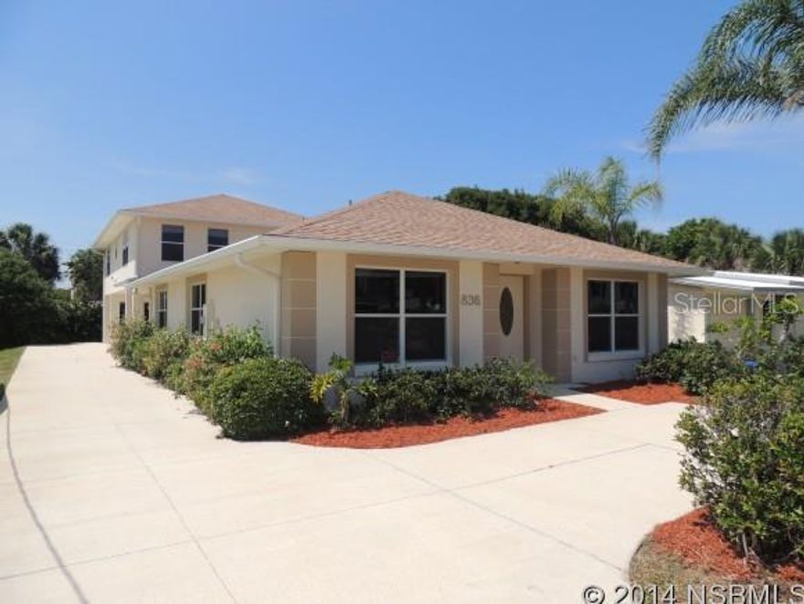 GREAT FOR RENTAL OR IN-LAW UNIT JUST STEPS TO THE BEACH! Come see this property that has 2 separate living units. Home in front has 3 bedrooms, 1 bath, large kitchen with real wood cabinets, plenty of counterspace, dining area, living room and inside laundry. Outside in the back of the home is the 3CG and stairs that lead to the separate upstairs unit. This unit has 2 bedrooms, 1 bath and features tile in main living area and carpet in BR's. Kitchen has real wood cabinets and opens directly to the living room. Large outside patio deck that is the length of the unit is accessible from the living room and one of the bedrooms. Great location by one of Florida's most popular beaches! Come see today! Square footage received from tax rolls. All information recorded in the MLS intended to be accurate but cannot be guaranteed. ;Water: City