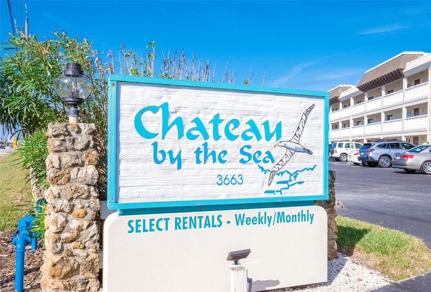 Come and enjoy this lovely beachfront getaway in the highly desirable Chateau By The Sea. Enjoy direct Ocean Views from your living room or Master retreat. Large tile floors set on the diagonal and laminate floors, make it easy to keep clean and new windows and sliders make it air tight. This condo comes fully well-furnished and is turn key and there is on site management office that can easily aid you in renting your unit when not in use. Three months of future tenants already booked. Relax By the pool or walk just steps and play in the ocean or on the beach. This condo features a large living room with plenty of space for all your family and friends, spacious eat in kitchen and dining area.  The large balcony is prefect for enjoying the salt air and relaxing days and evenings. .The complex has a heated pool, clubhouse with a kitchen, library, big pool deck and a seawall. Chateau by the Sea is centrally located in NSB on the corner of 27th Ave. across from a 7-11 and a park with a playground, picnic tables and racquetball courts with extra parking and is it very convenient to shopping and New Smyrna's fabulous restaurants and vibrant night life. All info contained herein deemed accurate, but to be verified by the purchaser. ;Water: City