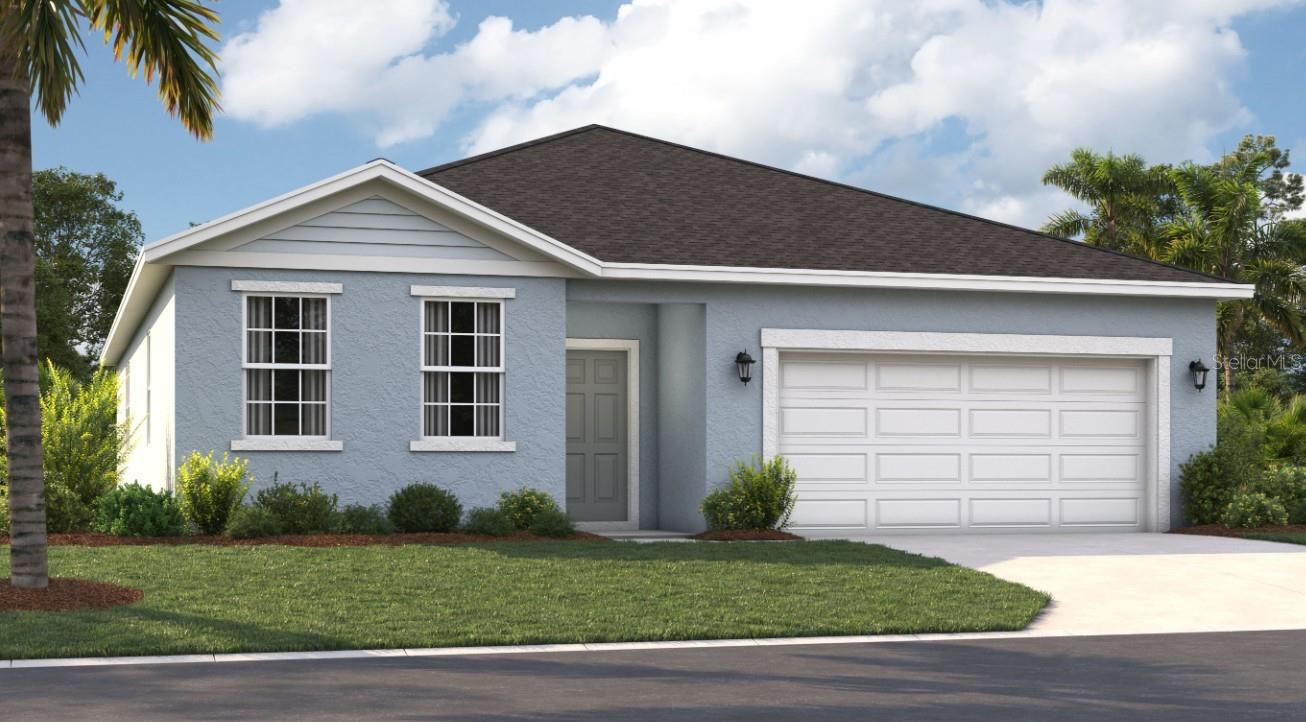 One or more photo(s) has been virtually staged. Under Construction. Located in the heart of Eustis and a short drive from downtown Mount Dora, Hidden Cove offers easy access to a variety of shopping, dining, and entertainment options. This peaceful, secluded neighborhood is surrounded by the stunning beauty of multiple lakes, including Lake Eustis, the focal point of the Harris Chain of Lakes, and West Crooked Lake, right next door. With numerous parks and golf courses nearby, you'll never run out of outdoor recreational opportunities. At Hidden Cove, enjoy the perfect balance of living in a private neighborhood near tranquil lakes, quaint downtown areas, and many local attractions.
The Portland is the perfect floorplan to take advantage of the Florida lifestyle. In this home, guests are greeted by a covered entryway that leads to a spacious living room on the main level. No matter where you are in this space, the open floor plan is a great place to entertain family and friends. The kitchen island allows for natural movement through the main level, keeping the kitchen as the focal point of the home. Two spacious bedrooms share a bathroom on the main level, and the true showcase of this home is the primary suite, which offers utmost luxury and privacy. It has everything you need with dual vanities, a large walk-in closet, and a walk-in shower. This home is an oasis for those looking for a new construction home, built for the way you live!
