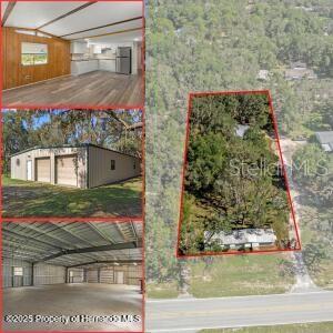 2/2 HOME + 2,400 SQ. FT. METAL WAREHOUSE ON NEARLY 1 ACRE - NO HOA! Unique opportunity on .92 acres, fully fenced with an automatic gate, zoned AR2 and no HOA. This property features a 2,400 sq. ft. (40 x 60) metal warehouse with three garage doors, concrete floor, its own electric meter, and a 220 plug—well-suited for storage, workshops, or creative ventures. The 2-bedroom, 2-bath mobile home offers a split floor plan and can be updated for owner use or leased for steady cash flow. Plenty of space for RVs, boats, or equipment. Located minutes from the Suncoast Parkway and all the restaurants, shops, and services along SR 50.
