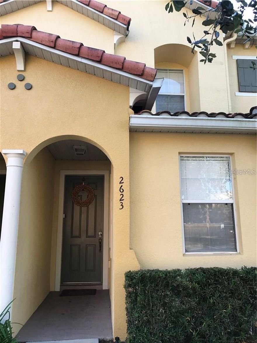 Located in Crestwynd Bay Townhomes gated community! Short term rental community. Minutes to Walt Disney World and Downtown Disney! Featuring two story three bedroom, three baths. Maintenance free living! Enjoy the community heated pool. Block construction with neutral exterior paint. Built by KB Homes in 2007. Ceramic tile and laminate Covered front entry way and open patio to rear. Floor plan is one bedroom, one bath, living room, dining room and kitchen on first floor. Two bedroom, two bath with laundry closet on second floor. Kitchen includes closet pantry, recesses lighting, large breakfast bar and nook. Near to schools, shopping and dining. Furnished , ideal vacation home, brew new walmart just opened in less than 2 miles, close to all major restaurants and stoppings.