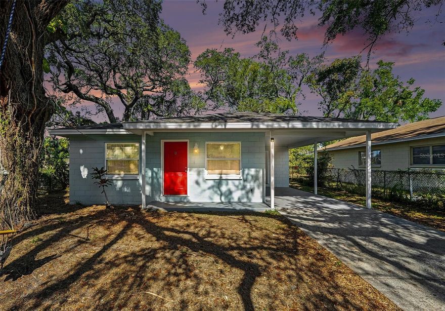 One or more photo(s) has been virtually staged. Welcome to your Florida Home. This well-maintained 3-bedroom, 2-bath block home situated on a corner lot in Hillsboro Heights. Eligible buyers may qualify for down payment assistance programs offering $50,000 or more—buyer to verify program requirements. This single-story property offers an open and functional layout with ceramic tile flooring throughout. The spacious kitchen features stone counters, an upgraded design, and a convenient breakfast bar that flows into the combined living and dining area.

Both bathrooms have been tastefully updated, and the home includes a covered carport, central air conditioning, and a fenced outdoor space ideal for relaxing or enjoying additional privacy.

Located just minutes from I-275, Rowlett Park, the Hillsborough River, and an easy drive to Downtown Tampa, Wesley Chapel, shopping, dining, and recreation. With public utilities and no HOA or CDD fees, this home provides convenience and flexibility in a growing area.

This property is move-in ready and offers a solid opportunity for a variety of buyers looking for a centrally located Tampa home.
