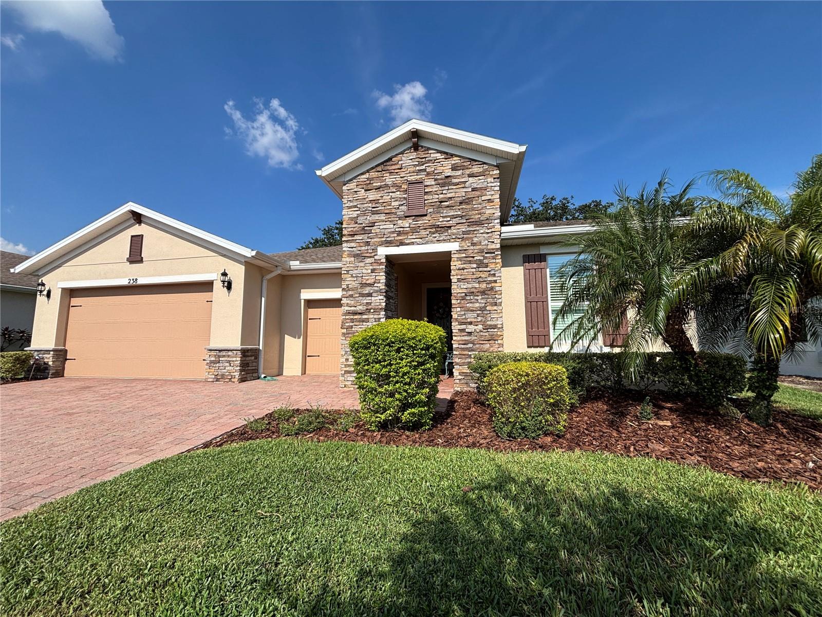 Under contract-accepting backup offers. Sorano model built in 2017 on a GOLF COURSE lot in the Treviso subdivision of Solivita. 8' doors, rounded corners, 5.5" baseboards, DOUBLE PANE VINYL FRAME Low E windows and CROWN MOLDING THROUGHOUT. GOURMET kitchen features GRANITE COUNTERS, 42" upper cabinets, PULL-OUT drawers in lower cabinets, RECESSED lights and STAINLESS STEEL appliances. Primary Suite bathroom includes a WALK-IN shower with seamless glass. Two CAR GARAGE PLUS a SEPARATE GOLF CART GARAGE floors are painted with EPOXY and CONFETTI CHIPS. Extended & SCREENED lanai with pavers faces EAST towards OAK Trees on Solivita's Stone Gate "Oaks" golf course. Exterior was painted in 2024. **See the FULL LENGTH VIDEO on Tour Link 1.** ***Solivita is an active adult 55+ community located in Kissimmee, Florida. It is approximately 50 minutes from Disney World & the Orlando International Airport. Solivita has a total of 5,470 homes. Approximately 10,000 - 11,000 people live in Solivita during the winter while approximately 7,500 live in Solivita during the summer. Enjoy your active years in this piece of paradise. Solivita's amenities include: - a manicured SOFTBALL diamond & field - 36 holes of CHAMPIONSHIP GOLF that can be played by joining the Stonegate Golf Club or paying as you go - 2 STATE of the Art AMENITY centers with updated exercise equipment, yoga studio & meeting rooms - 3 restaurants - 14 HEATED POOLS - 17 PICKLEBALL courts - 9 TENNIS courts - 4 BOCCE BALL courts - 4 SHUFFLEBOARD courts - 3 HORSESHOE pits - a BILLIARDS room - miles of bike paths - 2 DOG PARKS (Small & Large Dogs) - Corn Hole - Tot Lot PLAYGROUND - COMMUNITY GARDEN - over 250 resident clubs. The HOA: - maintains the LANDSCAPING & IRRIGATION systems in the common areas as well as at individual homesites - maintains the roads throughout the community - PROVIDES SECURITY with gate guards and mobile patrols including the Polk County Sheriff - allows AUTOMATED GATE ACCESS for residents via license plate readers - provides residents with Fiber Optic Internet & TV service.***Poinciana Lakes Plaza is a MAJOR NEW SHOPPING CENTER that opened directly across from the Solivita Main Gate in Summer of 2024. It features Sprouts Grocery, TJ MAXX, Ross, Burlington, Rack Room Shoes, 5 Below, Ulta, Outback, First Watch, 5 Guys, Urgent Care, Dentist, TD Bank, Petco & Hair Cuttery PLUS MORE TO COME.***