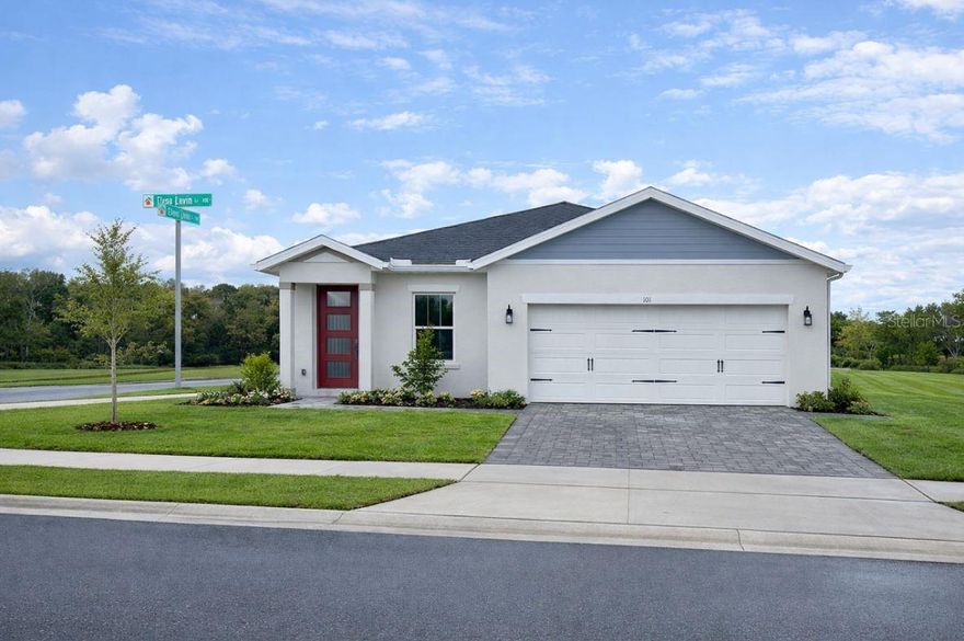 Presenting the Merida Elevation B model, a stunning 3-bedroom, 1 bonus/office, 2 bath home with an open floor plan perfect for both socializing and relaxing. The owner's suite, tucked away in the back corner for maximum privacy, features a luxurious walk-in closet. Concrete block construction, architectural shingle roofing, and a brick paver driveway leading to a spacious 2-car garage underscore the home's durability and curb appeal. Inside, sophistication reigns with Sherwin Williams' modern palette and a gourmet kitchen equipped with stainless steel GE appliances, granite countertops, and an undermount sink. Elegance is further enhanced by sterling and Moen finishes, a clear glass shower enclosure, and brushed nickel light fixtures. Mohawk tile and carpet flooring provide comfort, while Carrier HVAC systems ensure optimal climate control year-round. Outside, lush yards and spacious lots invite tranquility and personalization, with the option to add a private pool for a true sanctuary. This is a unique opportunity to own brand-new construction in a highly sought-after location at an affordable price point. Join our waitlist today and embark on a journey to call Yucatan Gardens home, where luxury, convenience, and affordability converge to redefine modern living. Builder offering flex cash for closing costs and/or upgrades. This specific homesite is on an oversized corner lot.