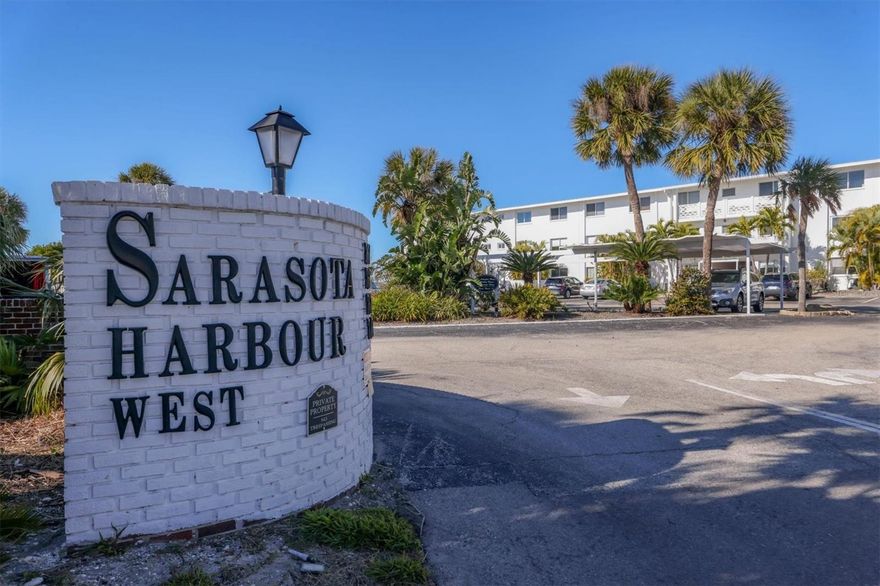 Beautiful Bay Views Await You from this rarely available annual rental in Sarasota Harbor West! You will love this vibrant 55+ community. You will not find a better location than Sarasota Harbor West, walkable ( 2 blocks) to all the wonderful shops and locally owned restaurants on St. Armands Circle, the sparkling sands of Lido Beach ( 1 mile) or hop on the BayRunner Trolley to downtown Sarasota where you will find arts galleries, the Sarasota Opera House, regional theatre, as well as many shopping and dining venues. This 2 bedroom, one bath, third floor condo is turn-key furnished with a King bed in the primary bedroom, a Queen bed in the second bedroom along with an updated bath with Bidet and kitchen! This condo is conveniently located just off the elevator for convenience. Just outside your door you will find comfortable seating to take in the gorgeous views and this community offers a clubhouse, shuffleboard and a sparkling community pool that is heated to 80 degrees in the winter months. This unit can be rented furnished or unfurnished, PLUS internet, basic cable, water, sewer & trash are included in the rent, owner will honor the same rental rate for a two year lease!