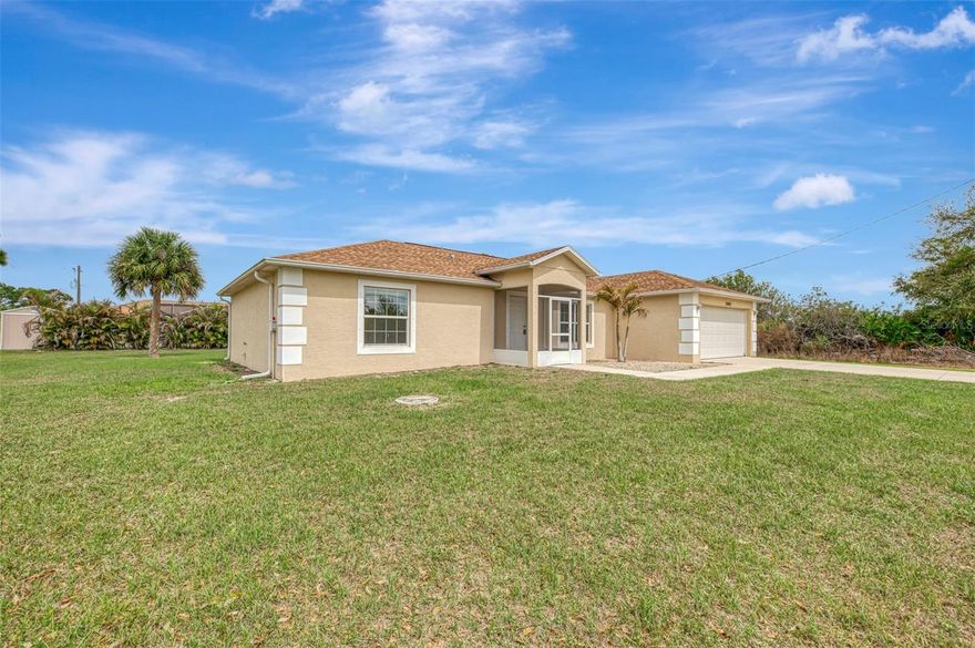 Welcome to this well-maintained 3-bedroom, 2-bath home with a 2-car garage located in a convenient Port Charlotte neighborhood and NOT in a flood zone. This property offers comfortable living with a functional split floor plan and plenty of space both inside and out. With a covered screened-in lanai and huge backyard, you'll have plenty of room for entertaining or to add your very own POOL OASIS!!  Whether you’re looking for a full-time residence, seasonal getaway, or investment opportunity, this home offers great value in a location close to everything Southwest Florida has to offer including unique local cuisine, world class fishing, award winning beaches, shopping, golf, 2 spring training venues (Rays and Braves), and so much more!! Call today for your private tour and start living the Florida lifestyle!!