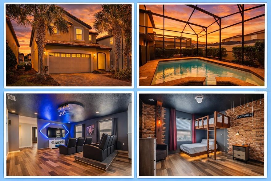 Welcome to 2108 Morocco, ideally located in the main section of the highly sought-after Windsor at Westside, just a short distance from the community’s premier entertainment complex and resort amenities. This exceptional 6-bedroom pool home presents an outstanding opportunity as a luxury vacation rental, personal retreat, or high-performing investment property. If you are looking for a completely turnkey property, this is the home for you.

Currently projected to generate over $70,000 in revenue for 2026, with that number expected to continue increasing, this property offers immediate and growing income potential. Even better, all future bookings are transferable if the current management company is retained, allowing for a seamless transition and day-one revenue.

Inside, the home showcases tens of thousands of dollars in upgrades and custom theming, designed to maximize guest appeal and long-term durability. Featuring all tile and luxury vinyl plank flooring throughout with absolutely no carpet, this home combines style with easy maintenance. The spacious open-concept floor plan flows beautifully from the main living and dining areas to the private screened lanai with pool and spa, creating the ideal space for entertaining and relaxation.

The kitchen is fully upgraded with stainless steel appliances, granite countertops, and a large island with seating, while the first-floor primary suite offers privacy and convenience. Upstairs, a generous media and entertainment space provides the perfect setting for movie nights, gaming, and guest enjoyment. Additional bedrooms include a second primary suite, beautifully appointed guest rooms, and professionally themed bunk rooms that elevate the vacation rental experience.

Residents and guests enjoy access to one of Central Florida’s premier resort communities, featuring a 5,000-square-foot clubhouse, resort-style pool, lazy river, water slide, fitness center, tennis, basketball, volleyball, soccer field, kids play area, arcade, on-site restaurant, tiki bar, and shop.

The HOA covers landscaping, internet, cable, and daily trash service, making ownership easy and hassle-free. Conveniently located near Walt Disney World, shopping, dining, golf, major highways, and Orlando’s top attractions, this property checks every box for both lifestyle and investment performance.

Schedule your private showing today and secure one of the strongest opportunities currently available in Windsor at Westside.