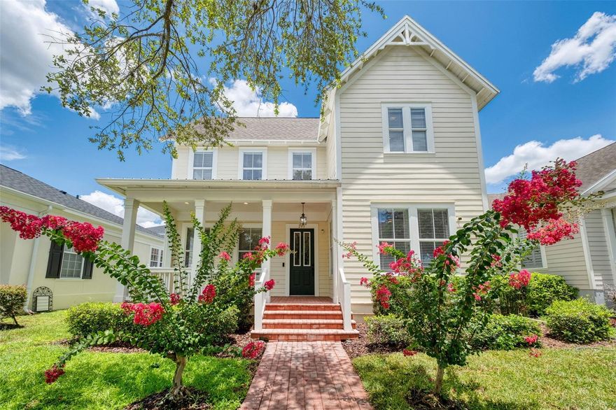 A spacious and versatile single-family residence located just steps from North Village Park and community pool/ amenities/playgrounds. This 5-bedroom, 4.5-bathroom home offers approximately 3,418 square feet of  designed living space, ideal for a wide range of lifestyle needs. The inviting brick-paver front porch leads to a light-filled first floor featuring hardwood flooring, custom moldings, and flexible living spaces. The open-concept kitchen is a chef’s dream, complete with an oversized granite island, GE Monogram appliances, beverage fridge, generous IKEA sliding storage cabinets. A cozy family room with a gas fireplace, formal dining area, and private Home Office with built-ins provide ample room for work, entertainment, and relaxation. The primary suite, conveniently located on the first floor, includes dual closets (one with stacked washer/dryer), a spacious En suite bath, and access to the backyard. Upstairs, two large bedrooms share an oversized Jack-and-Jill bathroom, while a separate laundry closet provides added convenience. Outdoors, enjoy a heated pool and spa oasis surrounded by lush brick pavers. A detached pool house with full bath and kitchenette offers flexible use as a guest suite, studio, or office. Above the 3-car garage, a separate efficiency apartment with a full kitchen, washer/dryer, private entrance, and expansive second-story deck offers income potential or space to relax and entertain family and friends. Recent owner updates include 2021 ROOF REPLACEMENT, fresh interior paint, and routine maintenance to HVAC and water systems. 
Located on a tree-lined street in the heart of Celebration’s North Village, residents have access to nearby parks, playgrounds, community pools, athletic fields, and scenic walking trails. With convenient proximity to FL-417, I-4, US 192, and Celebration’s shopping and dining, this home offers a rare blend of privacy, space, and community connection. At under $328/SF, this is nearly the lowest priced single-family home in Celebration, and the lowest over 3k SFt! Don’t miss your chance to call this magical town your home!