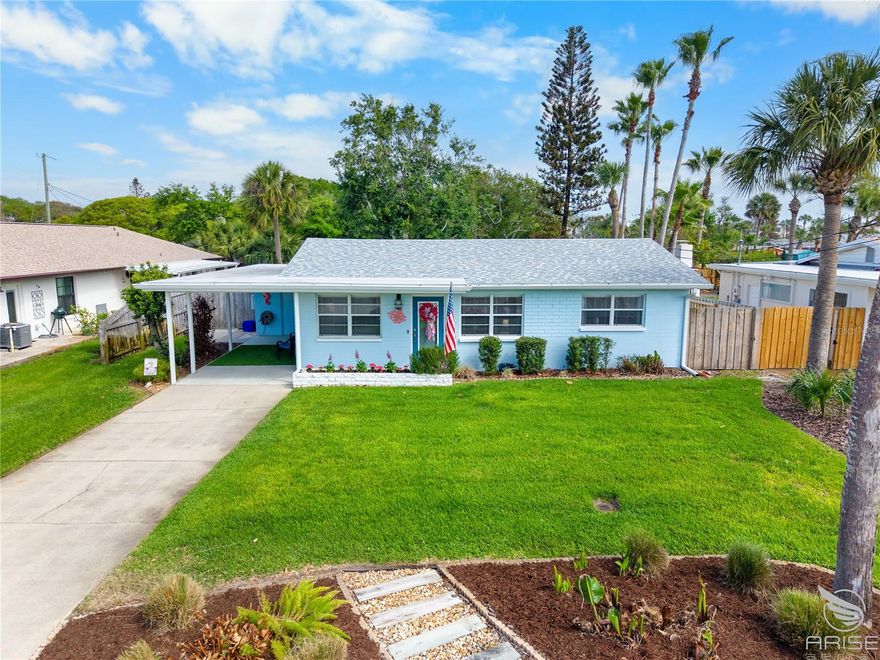 Welcome to coastal living at its finest in this beautifully updated 2-bedroom, 1-bathroom home located in the highly sought-after Central Beach area of New Smyrna Beach. Perfectly positioned in what many consider the best location in town, this property offers an unbeatable combination of modern upgrades, future potential, and relaxed beachside charm. Architectural plans are available upon request to add a second bathroom and an indoor laundry/utility room, and the home sits on a large 65 x 135 lot, allowing ample room for an addition and/or a pool, offering an excellent opportunity to further enhance both functionality and value. This home has been thoughtfully improved with major upgrades that provide both peace of mind and enhanced comfort, including a new roof, updated gutters, and fresh interior and exterior paint (2020). The HVAC system was fully replaced in 2021 with a new air handler, heat pump, and ductwork for efficient year-round climate control. Inside, enjoy a complete kitchen remodel (2020) featuring updated cabinetry, countertops, sink, backsplash, and appliances, along with a fully renovated bathroom with new tile, fixtures, vanity, and finishes, plus a new bathroom window (2025). Additional upgrades include updated electrical service and exterior panel, added natural gas service with tankless water heater (2021), and blown-in attic insulation (2024). Outdoor improvements include a fully fenced yard with sections completed between 2021 and 2025, concrete walkways, a storage shed, and an upgraded irrigation system with new valve system and Rain Bird controller with WiFi connectivity and rain sensor. Located just moments from the beach, dining, and shopping, this move-in-ready home offers the ideal blend of location, lifestyle, and upgrades, making it perfect as a primary residence, vacation home, or investment opportunity in one of New Smyrna Beach’s most desirable neighborhoods.