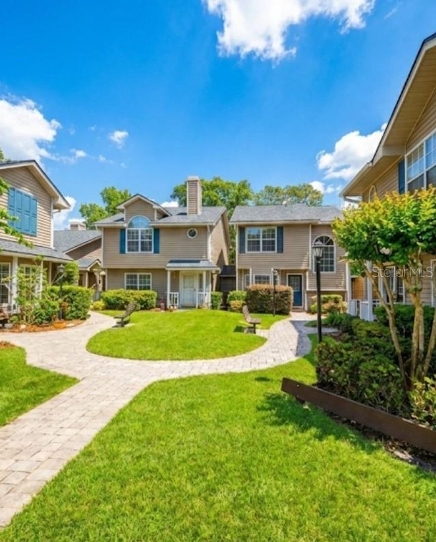 Welcome to this charming three-bedroom 2.5 bath home offering 1,349 square feet of beautifully updated and comfortable living space in the quaint community of Lakeview Village.
     Step inside to find a bright, freshly painted interior illuminated by new light fixtures and seamlessly tied together with gorgeous, brand-new vinyl plank flooring throughout. The open layout creates a spacious atmosphere perfect for everyday living and entertaining. The kitchen is ready for your culinary adventures, featuring a sleek mix of stainless steel and black appliances. For added comfort and a modern feel, each bathroom has been thoughtfully refreshed with brand-new toilets.
     Peace of mind comes standard with this home, thanks to major recent updates including a newer AC (2020), a newer water heater (2022), and a roof replaced approximately 4 years ago. The exterior features durable 50-year vinyl siding (installed approx. 10 years ago) and a large exterior storage closet to provide ample space for all your extras.
     Residents enjoy fantastic community amenities, including a swimming pool, BBQ area, tennis and pickleball courts, and private access to scenic Lake Frederica complete with a dock.Beyond the community itself, the location is truly unbeatable! You are just minutes away from everyday conveniences, a wide variety of shopping and dining, and major highways for easy commuting. Plus, with incredibly quick access to the Orlando International Airport (OIA), travel is an absolute breeze. This home offers a perfect blend of comfort, worry-free living, and ultimate convenience.  **One or more photos have been virtually staged**