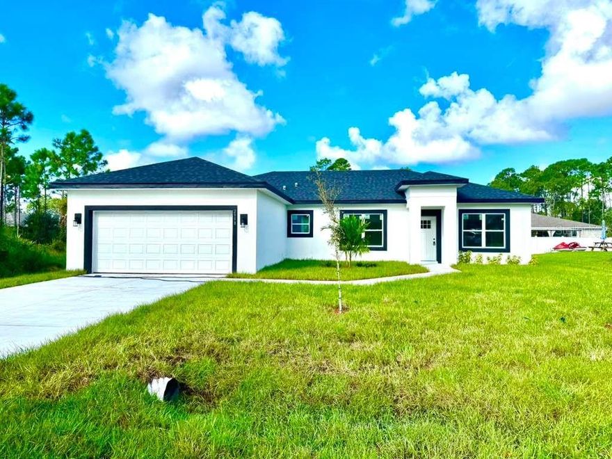 READY TO MOVE! A STUNNING 4 BEDROOM ( 3 BEDROOMS + 1 DEN WITH BUILT-IN CLOSET) AND 3 FULL BATHROOM PROPERTY IN PALM BAY ! Total construction 2,603 square feet, 1894 square feet of heated living space.Primary bedroom with primary bathroom . Bedroom 3 with bathroom. Open, bright and airy floor plan. Kitchen and bathrooms with Sparkling Quartz countertops .Kitchen with waterfall countertop .
Complete package of stainless steel appliances and wooden cabinets. High-efficiency air conditioning unit. Showers in bathrooms with ceramic tile up to the ceiling. Laundry room with sink . Large covered porch with sink hook up.