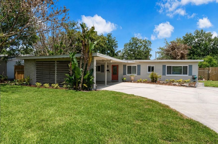 One or more photo(s) has been virtually staged. This move-in-ready classic ranch-style pool home offers a relaxed 60’s retro vibe with vaulted ceilings, 4 bedrooms, 2 full bathrooms, and light-filled living spaces. Newer manufactured wood flooring flows throughout the main living spaces, complementing the spacious layout that includes a formal living room, dining area, breakfast nook, and a large free-flowing kitchen designed for both everyday living and entertaining. The kitchen features an open space concept, island, solid wood cabinets, granite countertops, over-range hood and stainless-steel appliances.
All four bedrooms are positioned just off the main hallway, creating a practical and functional layout. The 4th bedroom features French doors and offers exceptional flexibility for use as a home office, creative studio, workout space, or playroom, with a view of the pool and backyard. The primary bedroom includes an ensuite with a tiled shower. Additional features include an indoor laundry area, two-car carport with 2 storage rooms, and a large lot that adds to the home’s overall sense of space and privacy.
The private, fully fenced backyard is a standout feature, offering a beautifully landscaped setting with a sparkling pool, Tiki Bar, and plenty of space for outdoor entertaining or relaxing. Whether hosting guests or enjoying a quiet evening at home, this outdoor area is designed to make the most of the Florida lifestyle. Bonus feature is the well-water system for irrigation and newly sodded yard.
Recent updates provide added peace of mind, including a roof 2015, HVAC system and water heater installed in 2026, along with the benefit of a home that has been well maintained inside and out.
Located in the sought-after Brookshire Elementary, Glenridge Middle, and Winter Park High school zones, the home is also close to Rollins College, Full Sail University, AdventHealth Winter Park, and the VA Medical Center. Outdoor enthusiasts will appreciate nearby Cady Way Trail, Blue Jacket Park, and Lake Baldwin, along with close proximity to Lake Berry and the neighborhood boat ramp and fishing dock. Buyer should verify any access rights or neighborhood use details.